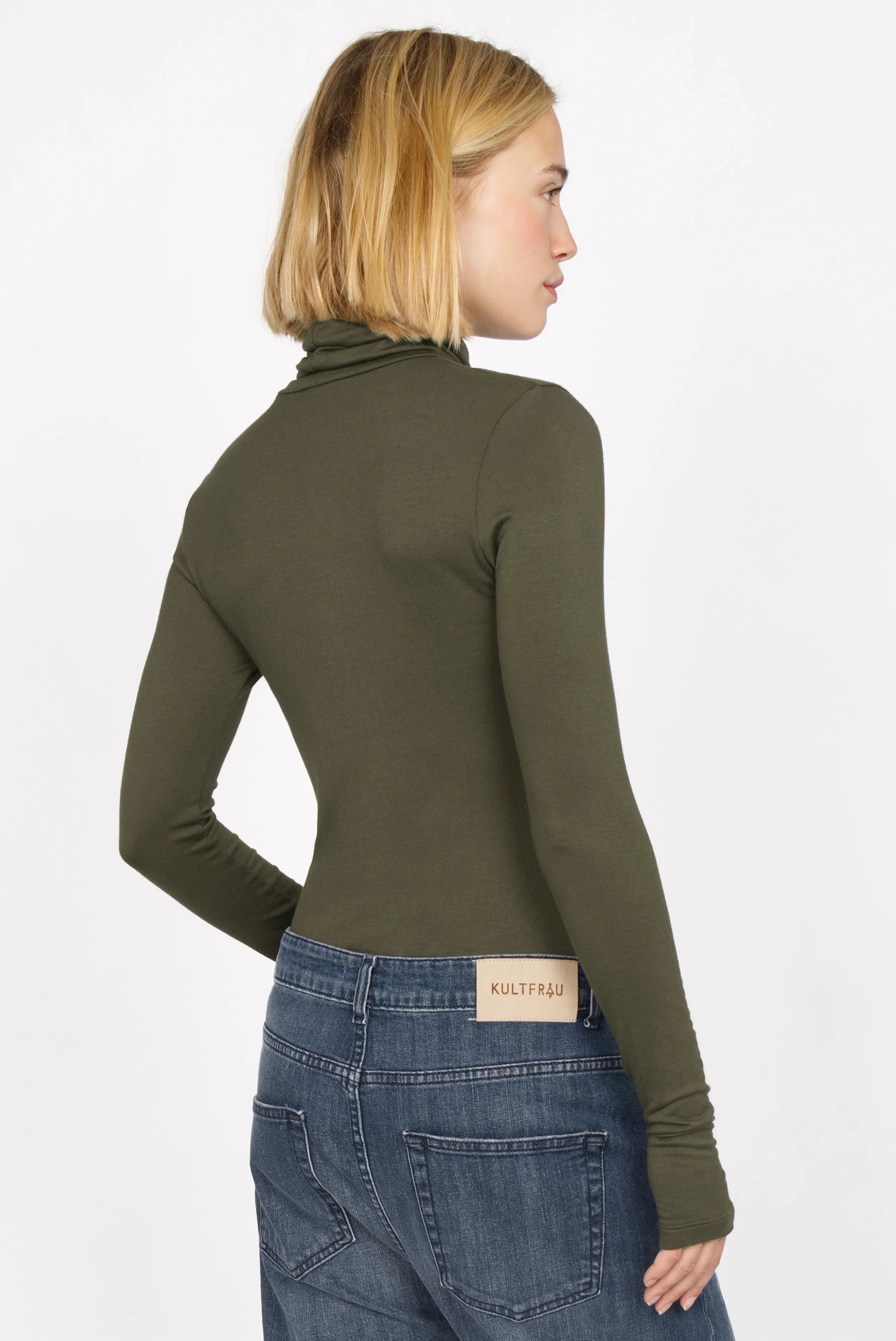 KABEA Longsleeve Rollkragen olivgrün eng anliegend mit Daumenlöchern und langen Ärmeln