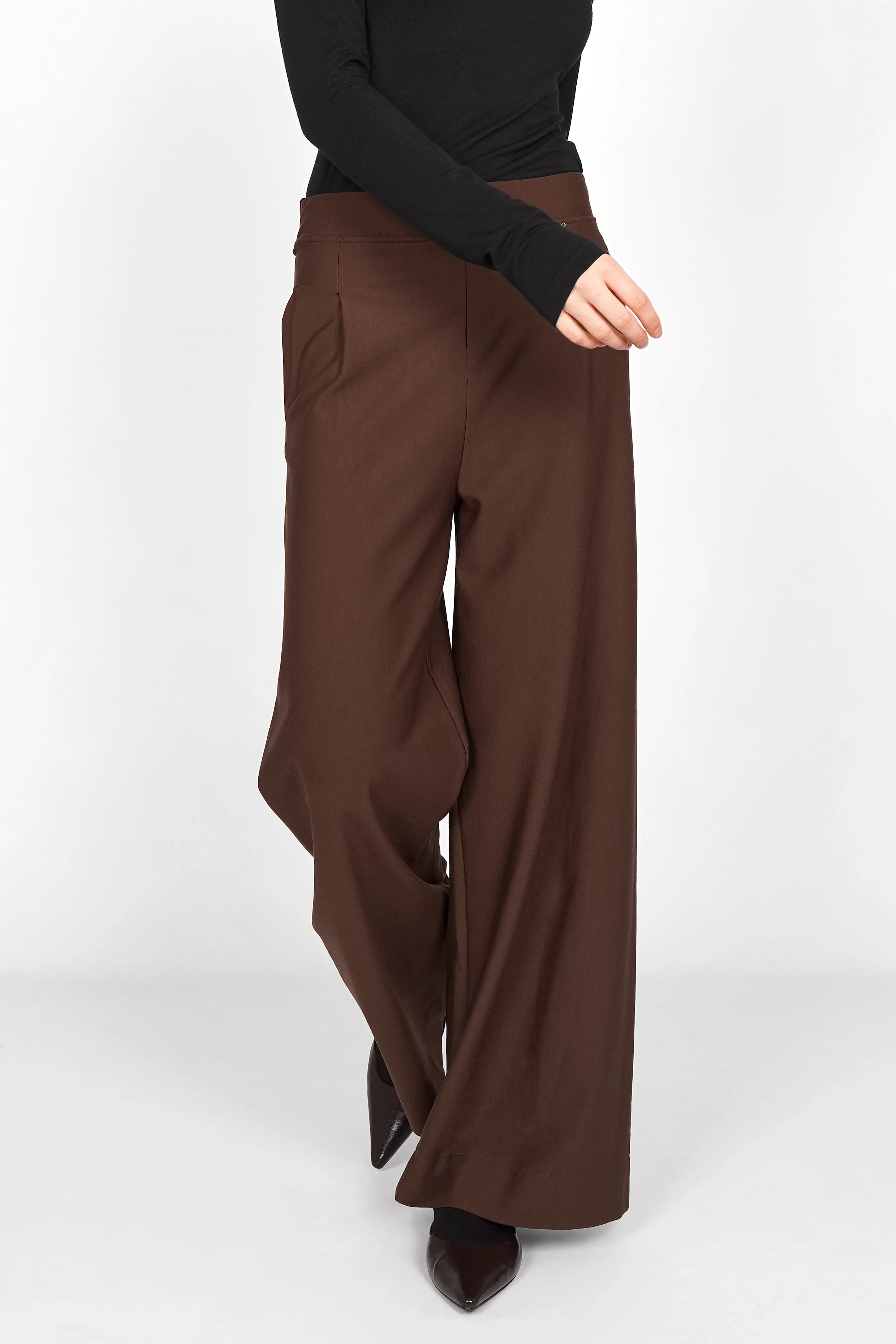 KLARA.K Wide Leg Pants braune Hose mit weitem Bein und elastischem Bund