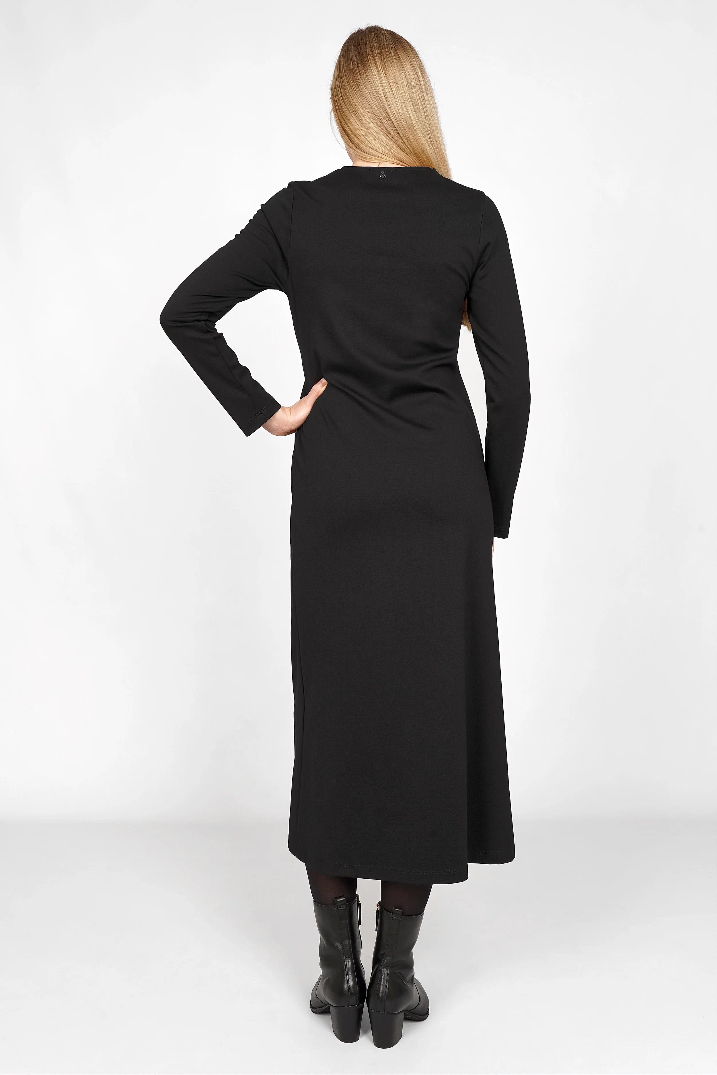 DIONI Kleid schwarzes Viskose-Jersey Midi Wickelkleid mit langem Arm und regular fit