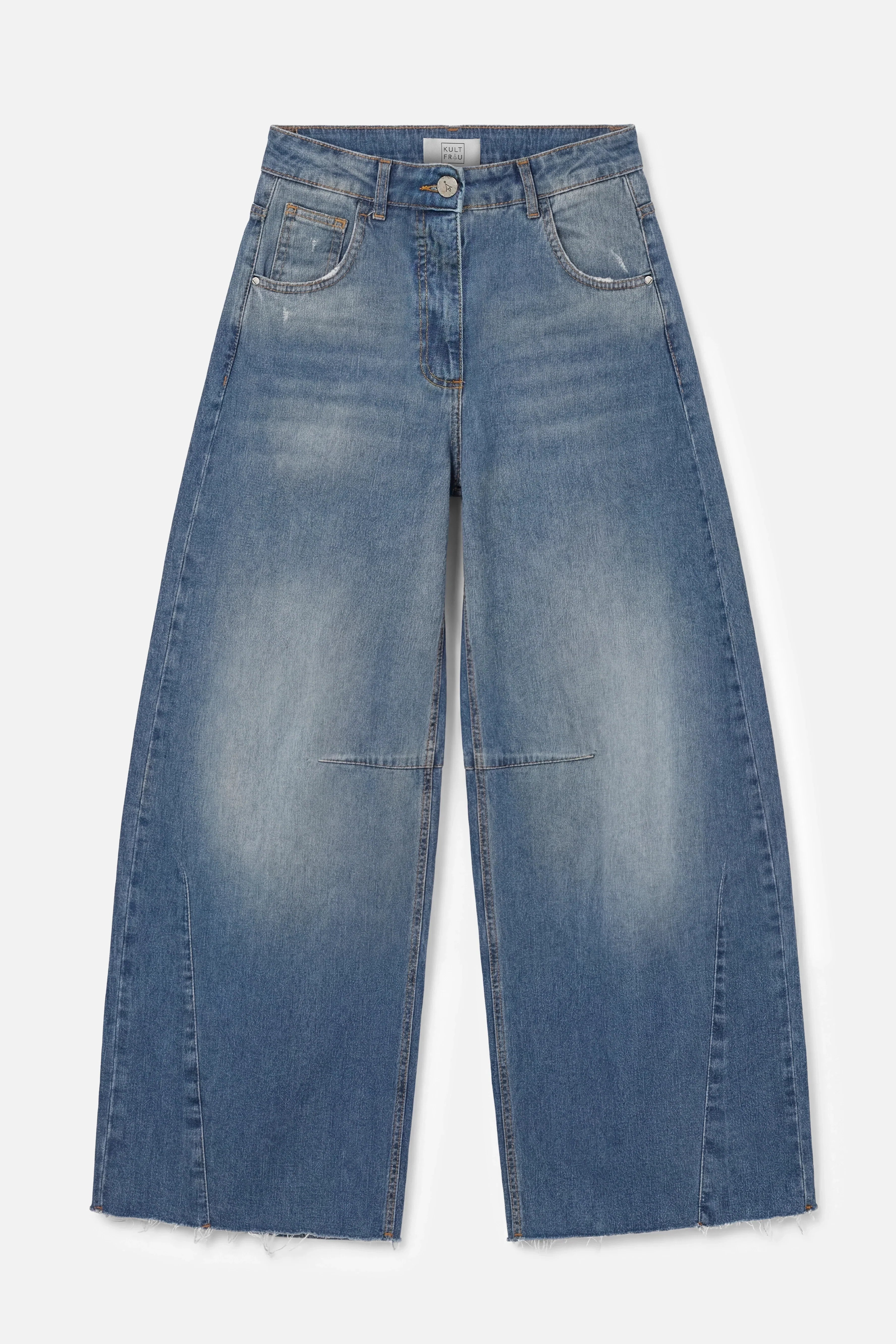 Weite Barrel Jeans in Mid Blue mit Raw-Cut Saum und 5 Pocket Design