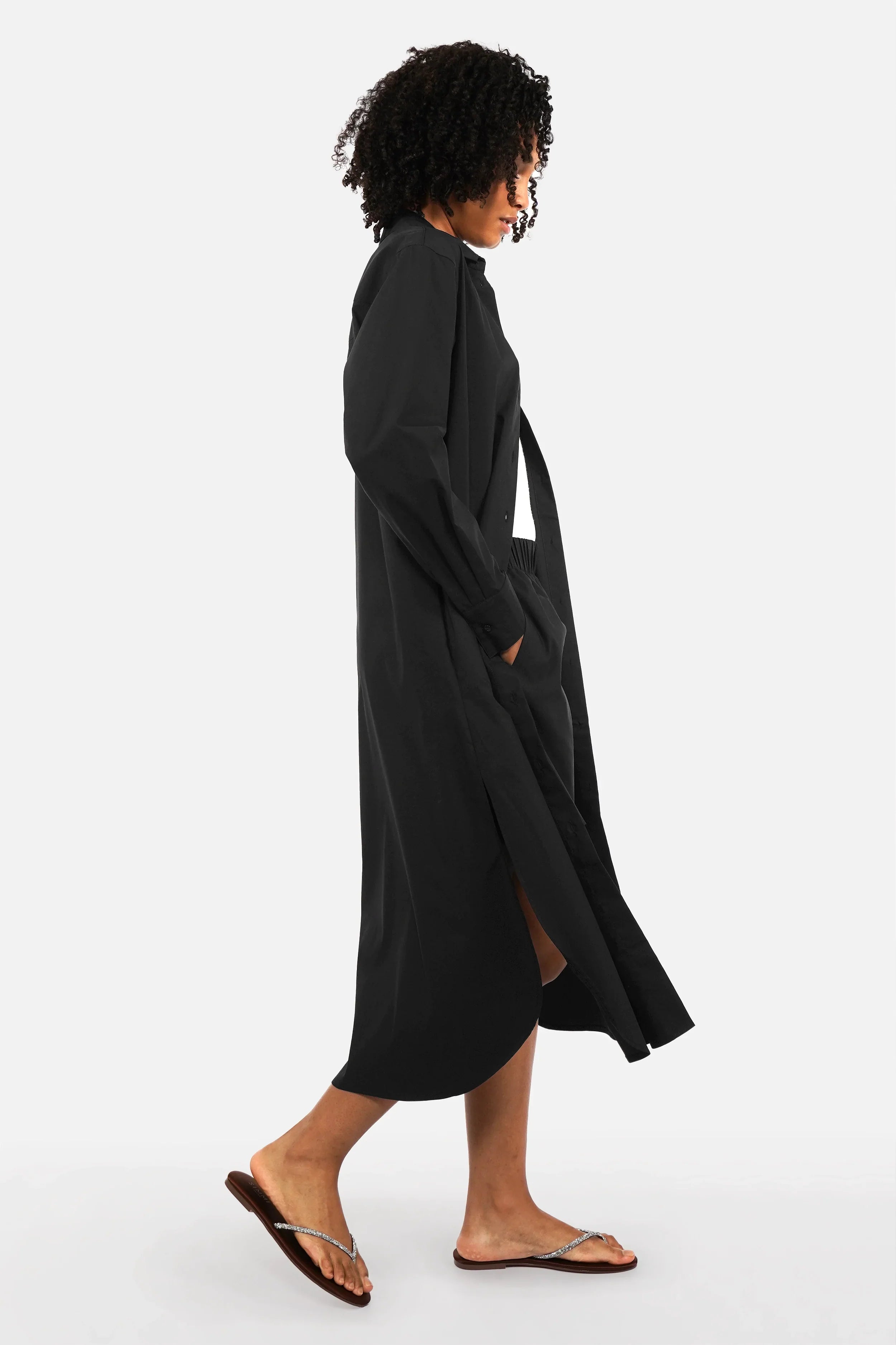 LARJE Popeline Hemdblusenkleid midi dress with shirt collar and side pockets