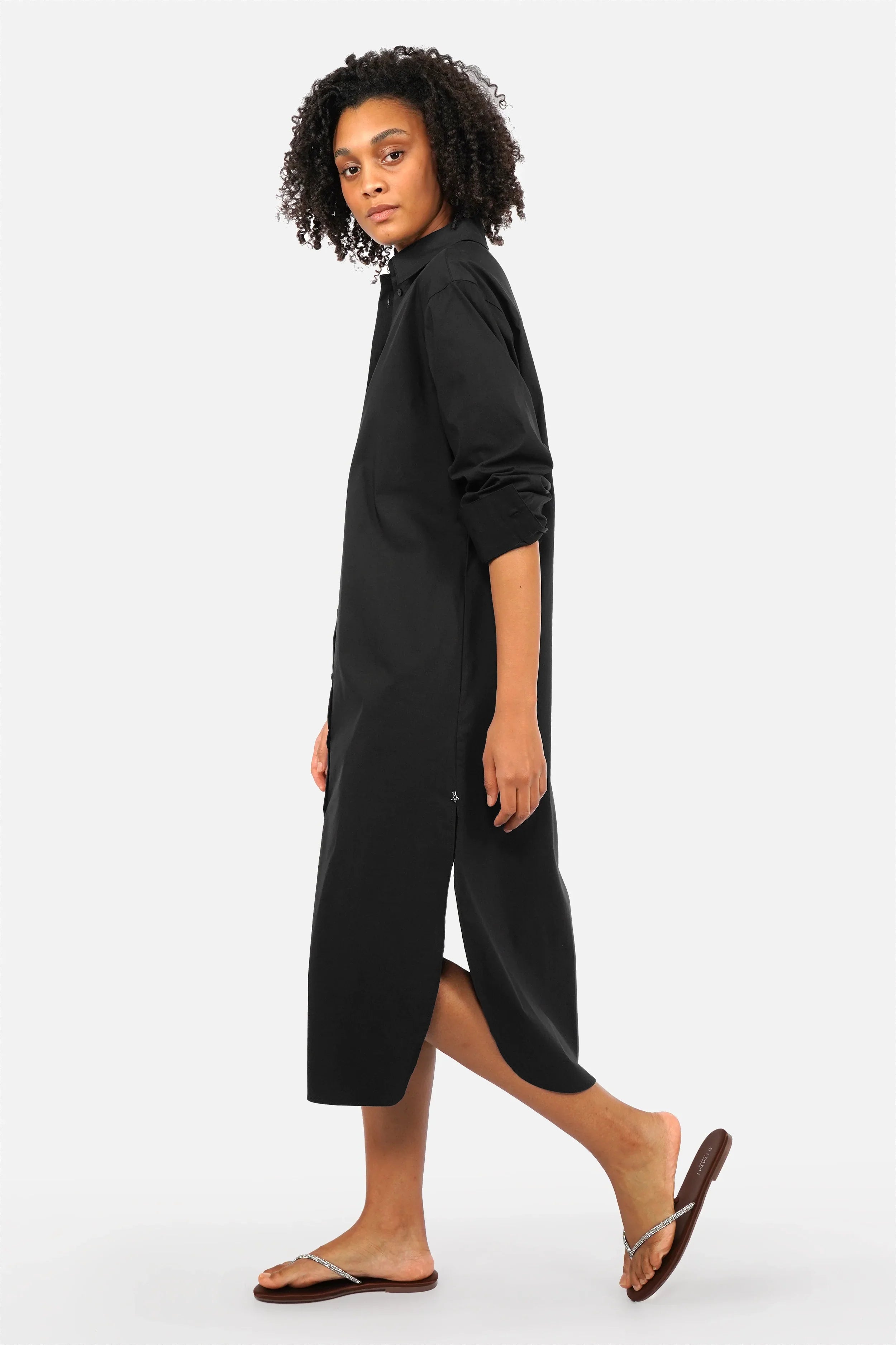 LARJE Popeline Hemdblusenkleid midi dress with shirt collar and side pockets