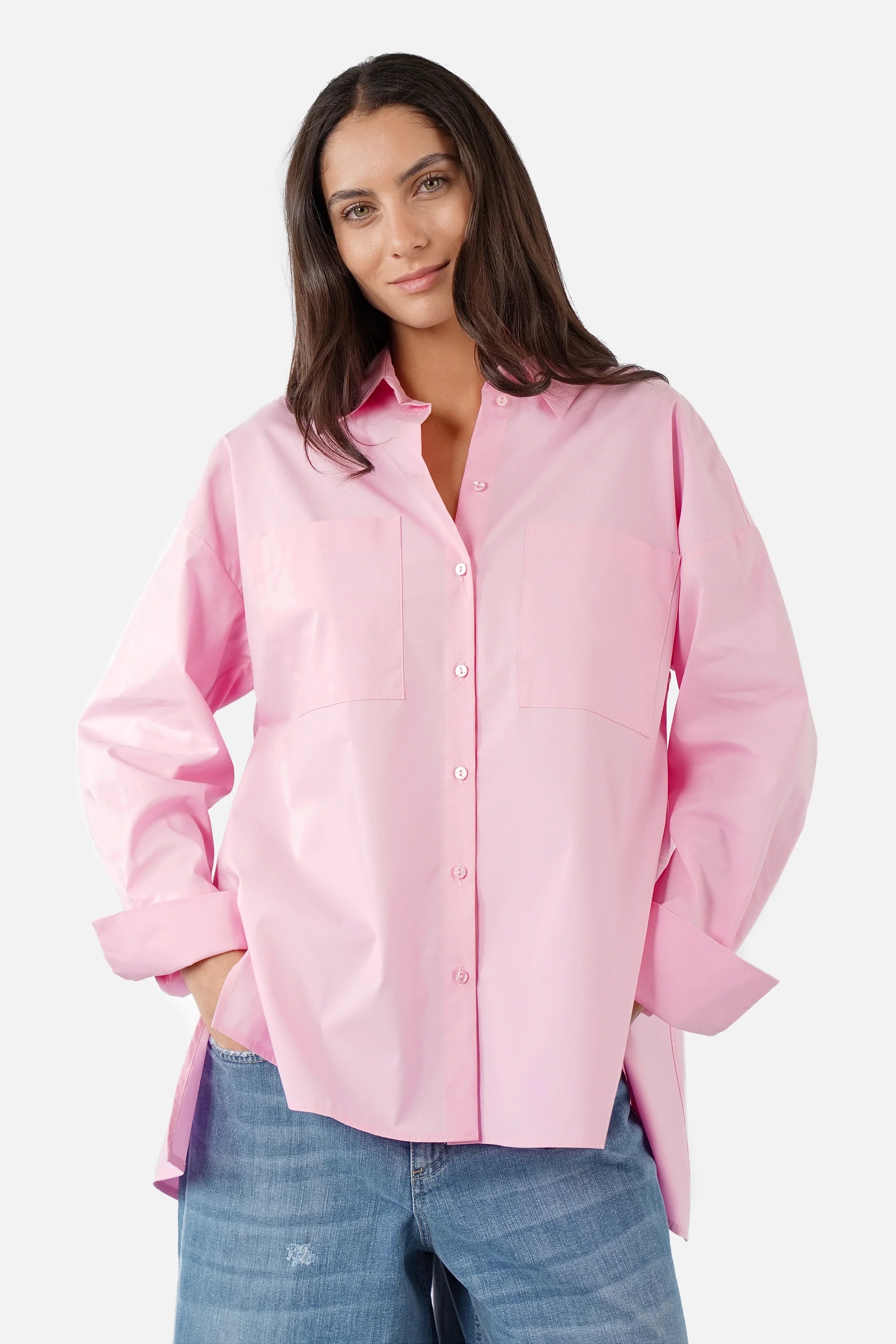 LEA.K Loose Fit Bluse aus Baumwollpopeline mit trapezförmigem Rückenteil und Brusttaschen