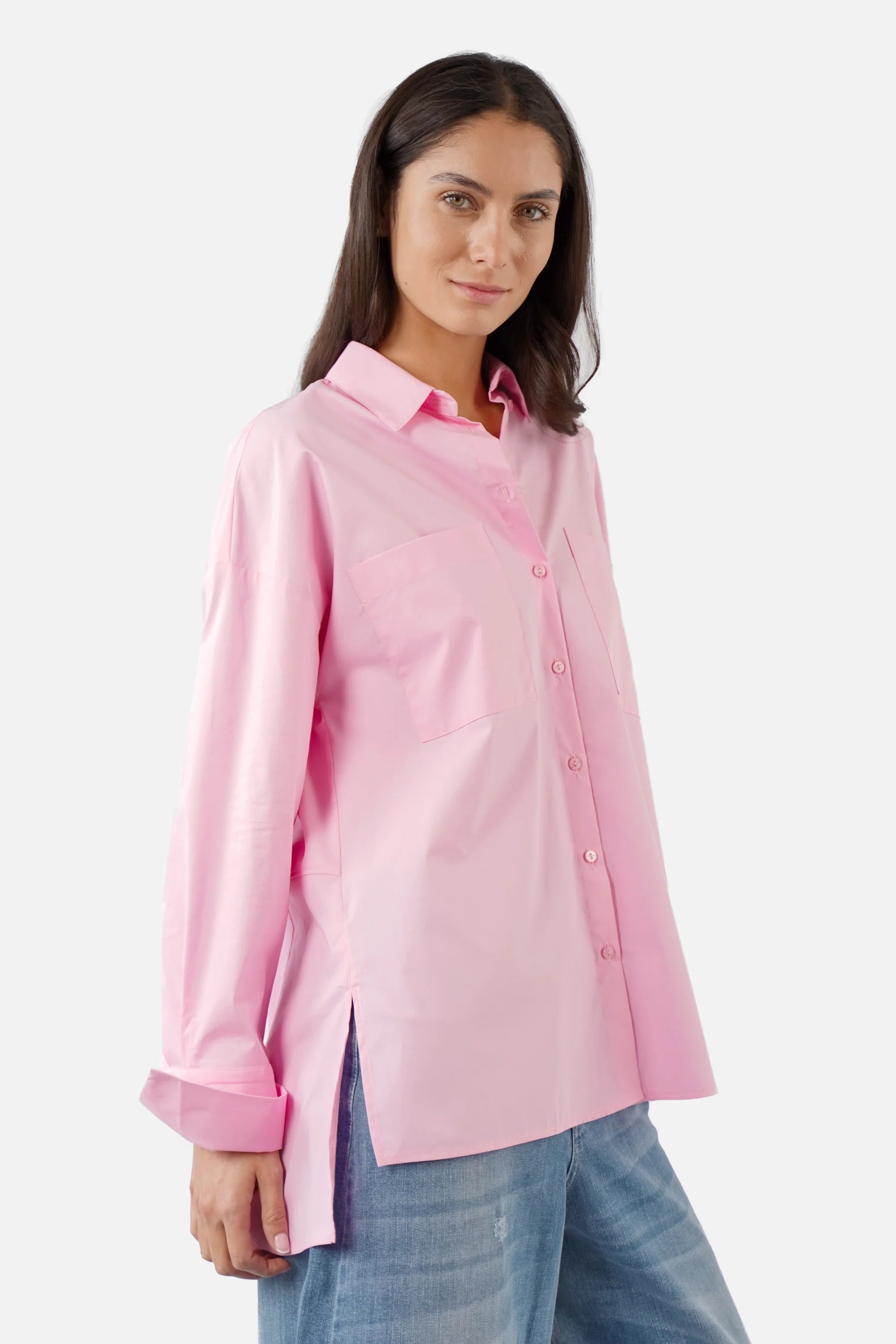 LEA.K Loose Fit Bluse aus Baumwollpopeline mit Hemdkragen und Brusttaschen