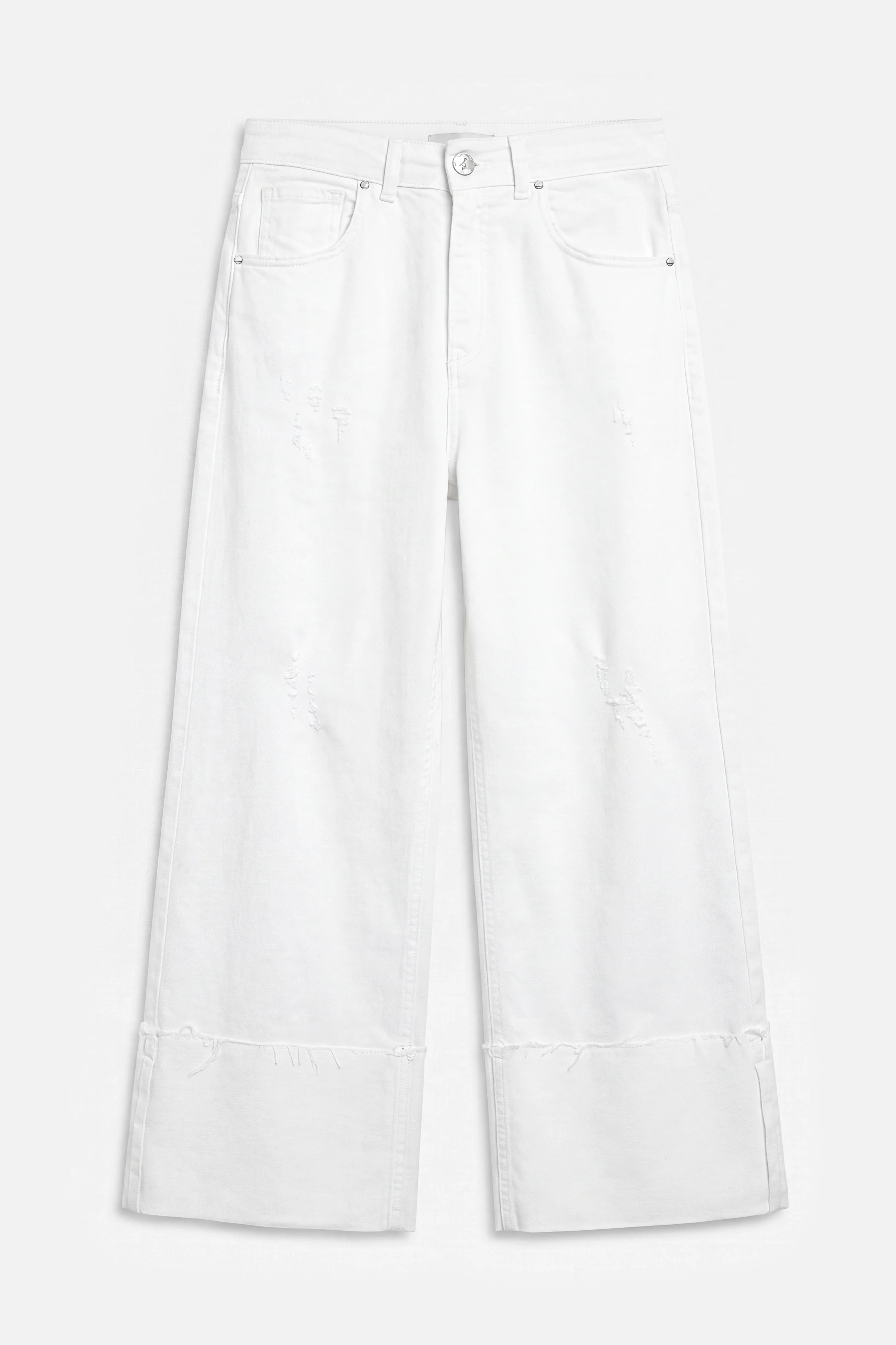 LIAME Wide Leg Jeans mit Umschlag und destroyed Optik, Mid Waist, italienischer Coloured Denim