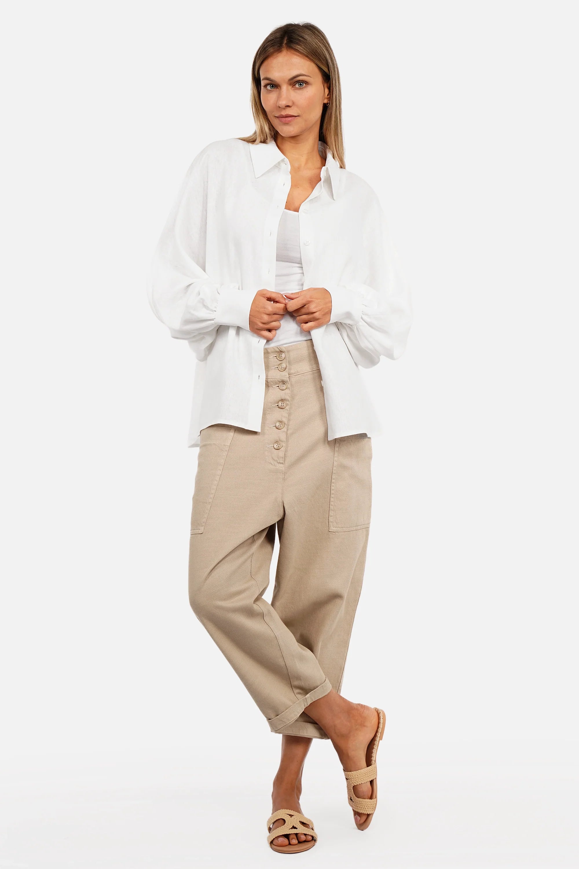 LILLU Oversized Leinenbluse aus Leinen-Viskose-Mix mit Hemdkragen und Fledermausärmeln