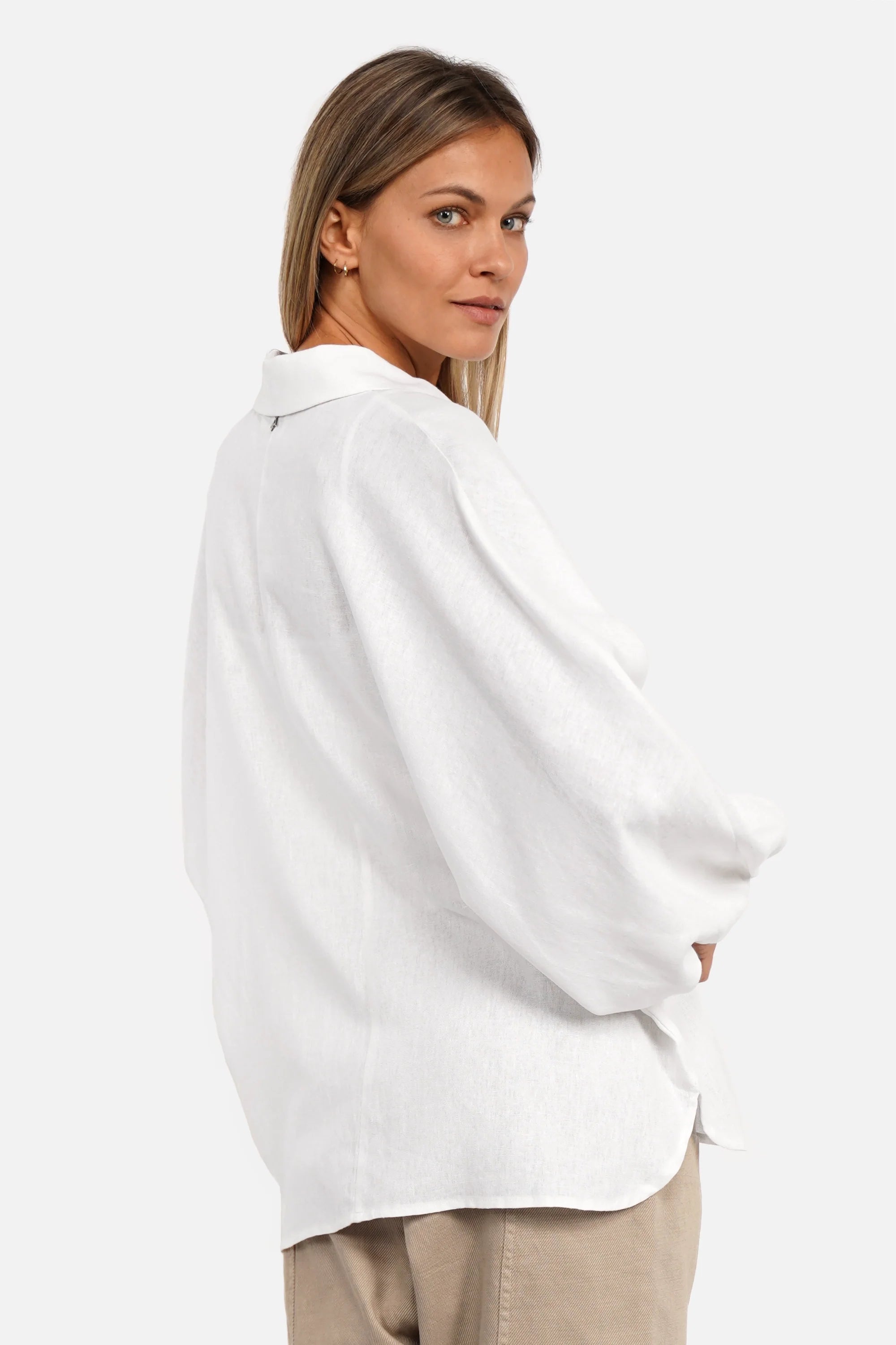 LILLU Oversized Leinenbluse aus zartem Leinen-Viskose-Mix mit Hemdkragen und Fledermausärmeln