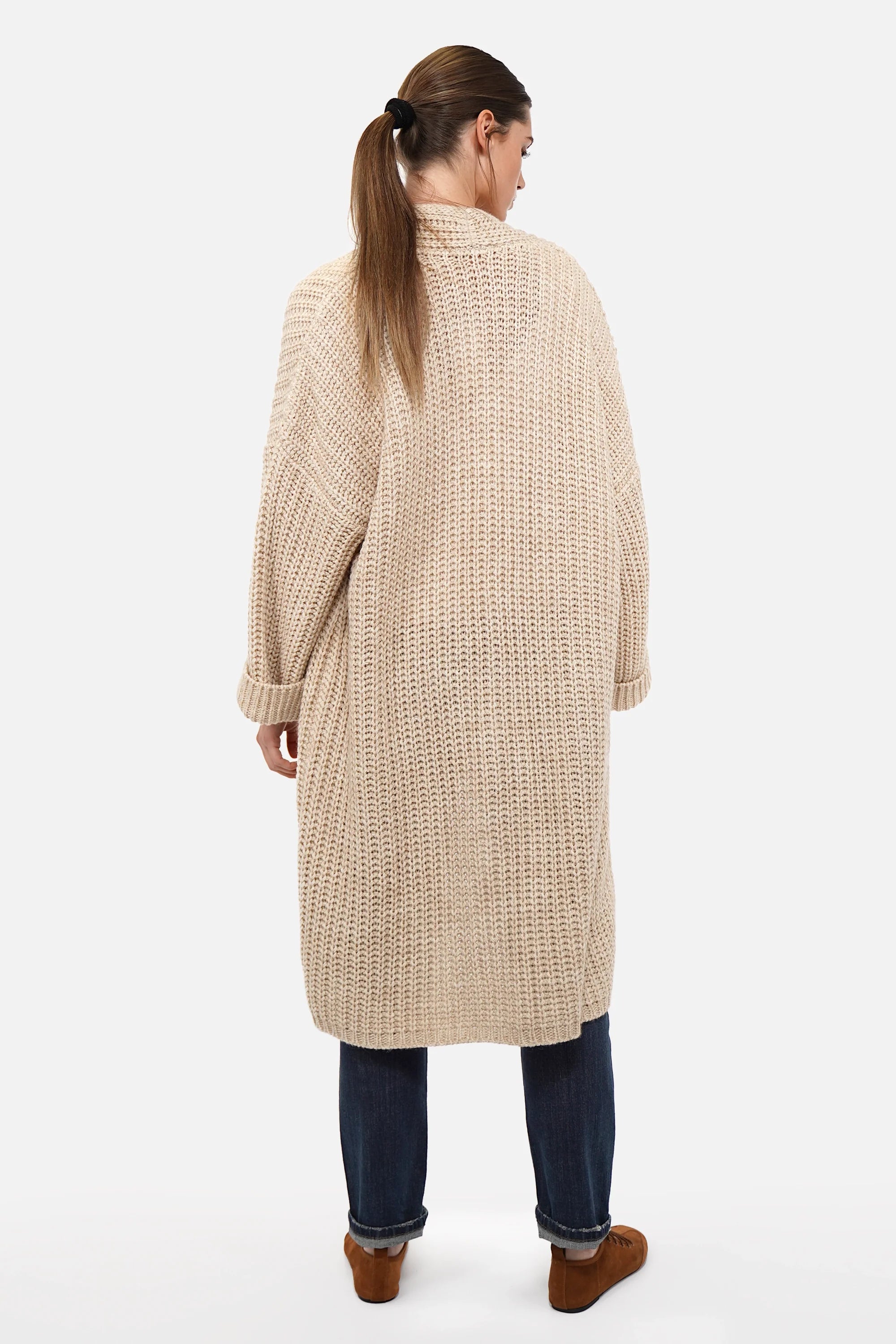 LOLLYTA Strickcardigan oversized offen mit überschnittenen Schultern und aufgesetzten Taschen