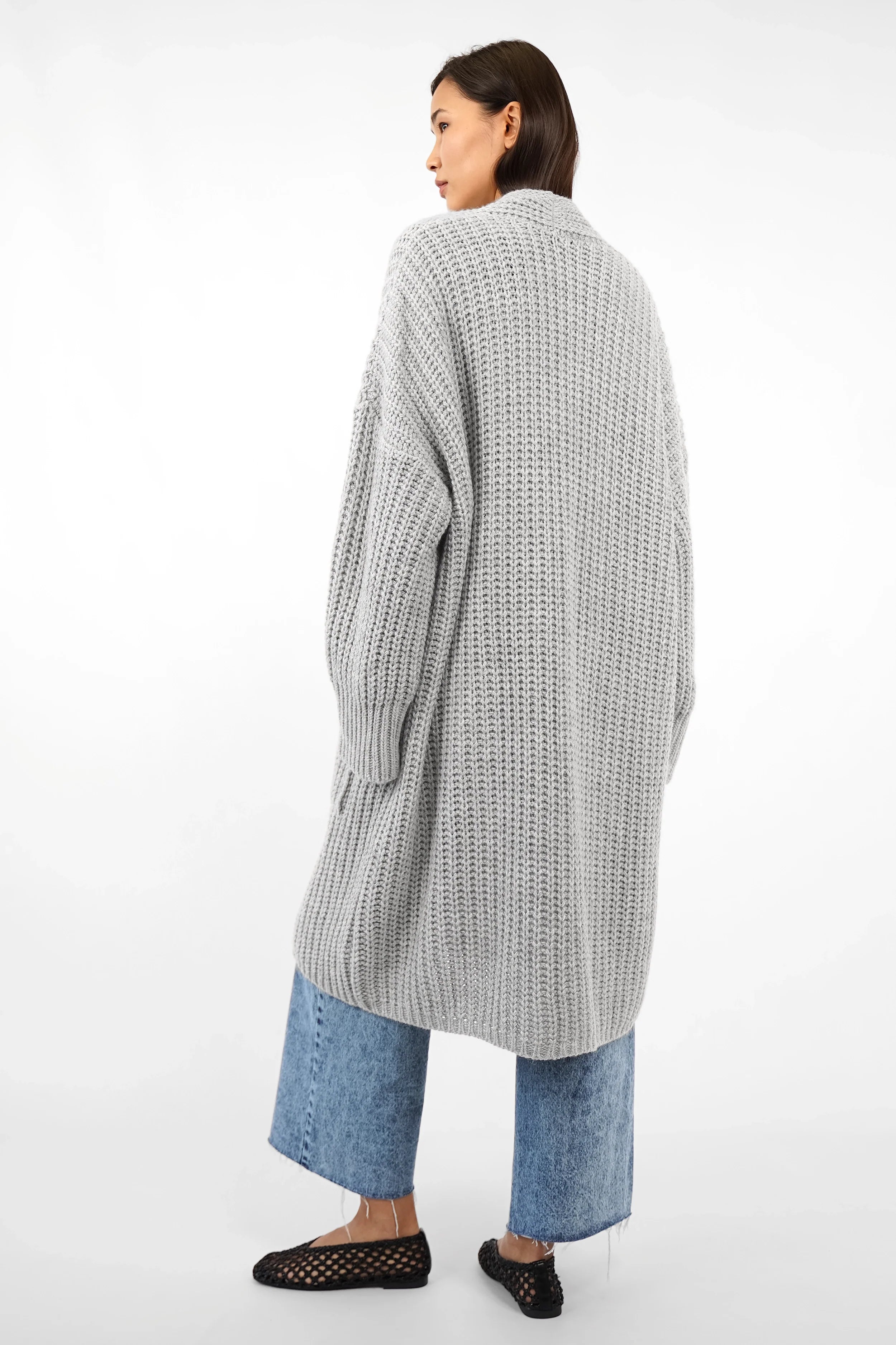LOLYTA oversized LOL Strickcardigan open front with rolled sleeves and relaxed fit