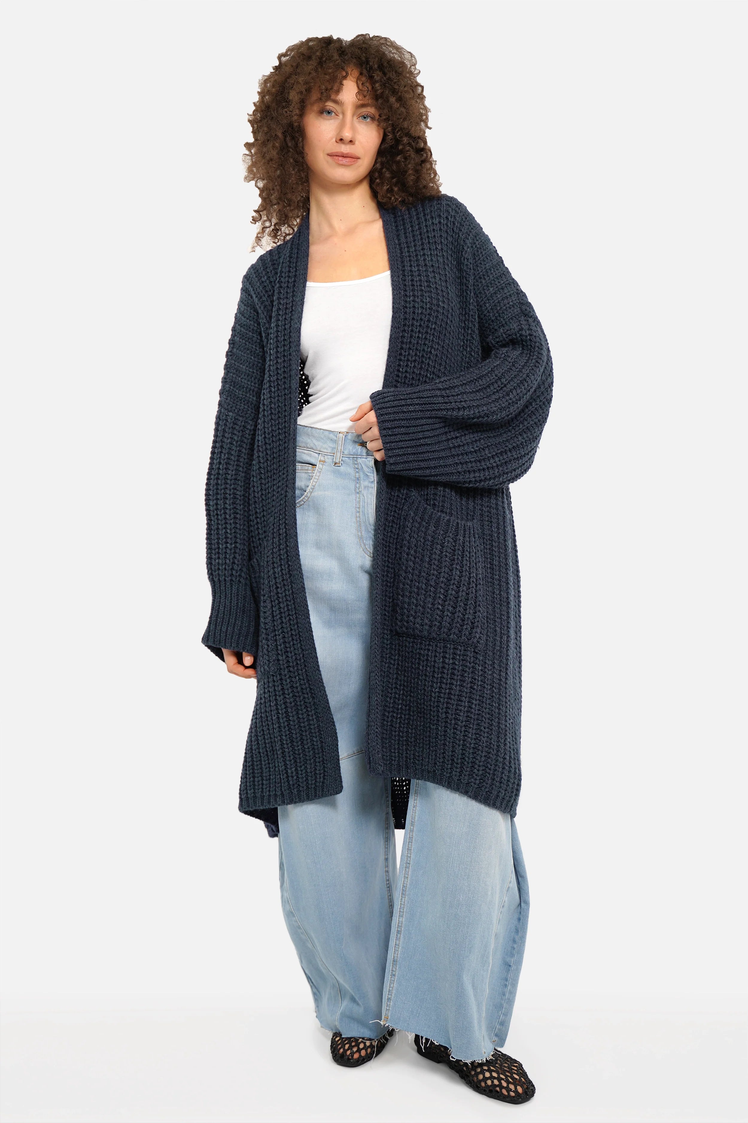 Oversized Strickcardigan LOLLYTA offen und cozy mit umschlagbaren Ärmeln und aufgesetzten Taschen