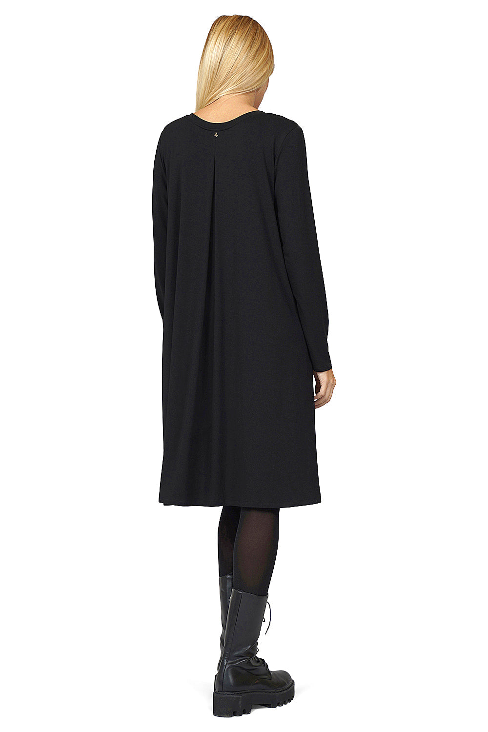 Damen LYLLDA A-Linie Kleid aus fließender Viskose mit Rückengnaht und Rundhalsausschnitt in Schwarz