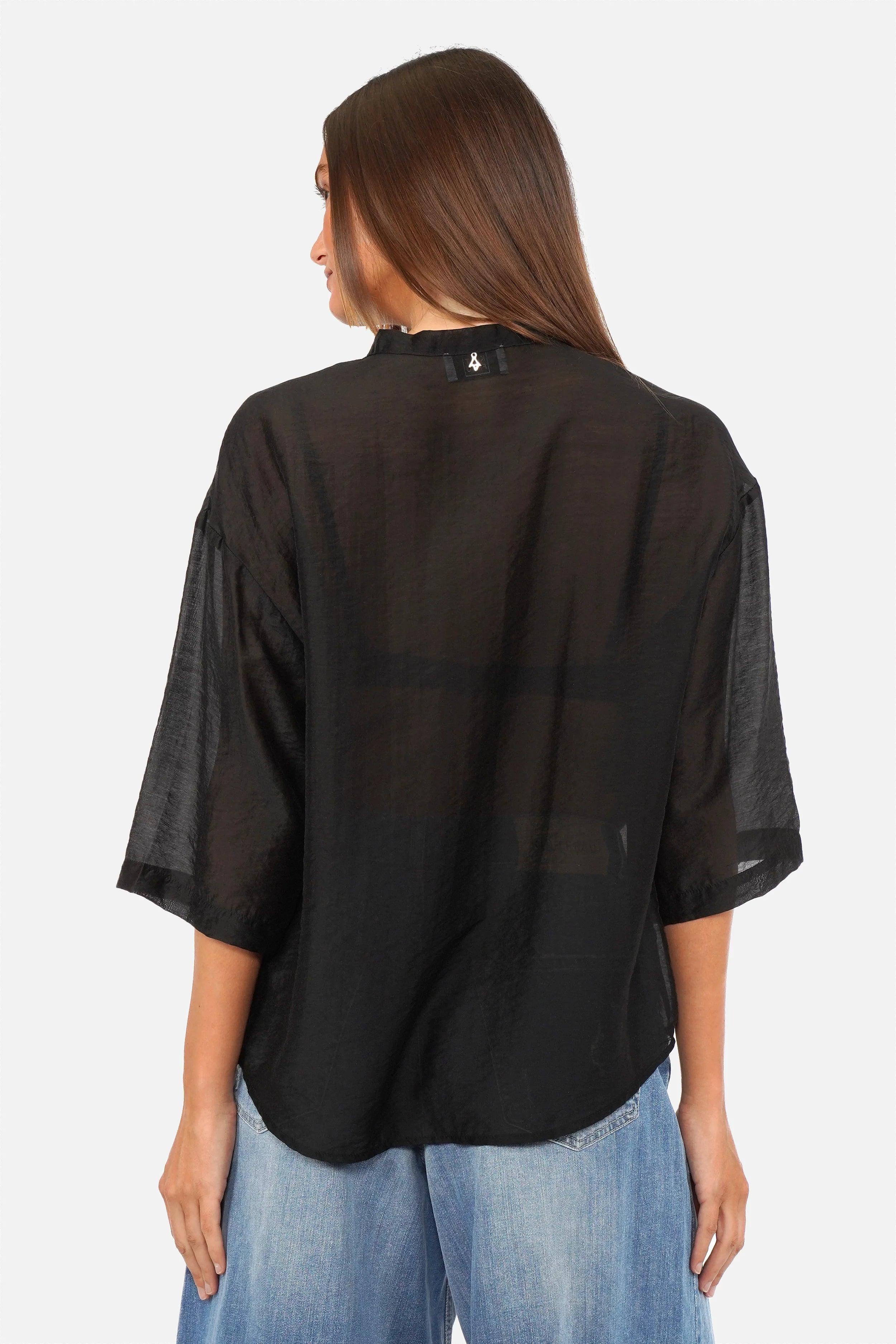 MARTTA Bluse aus Lyocell mit Stehkragen, 3/4 Ärmeln und relaxed Fit
