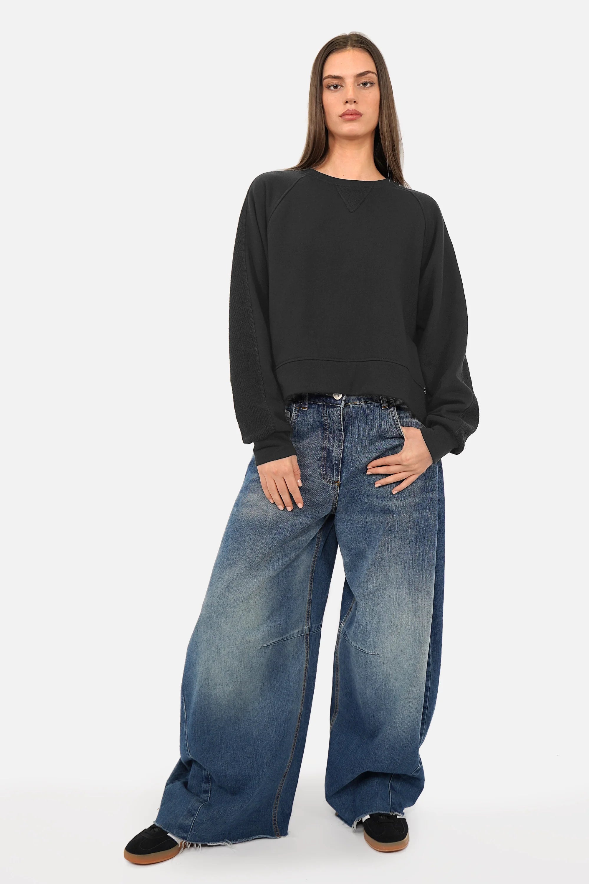 MEEGY Sweater aus weichem Baumwoll Sweat mit linken Stoffseiten-Details und Oversize Passform