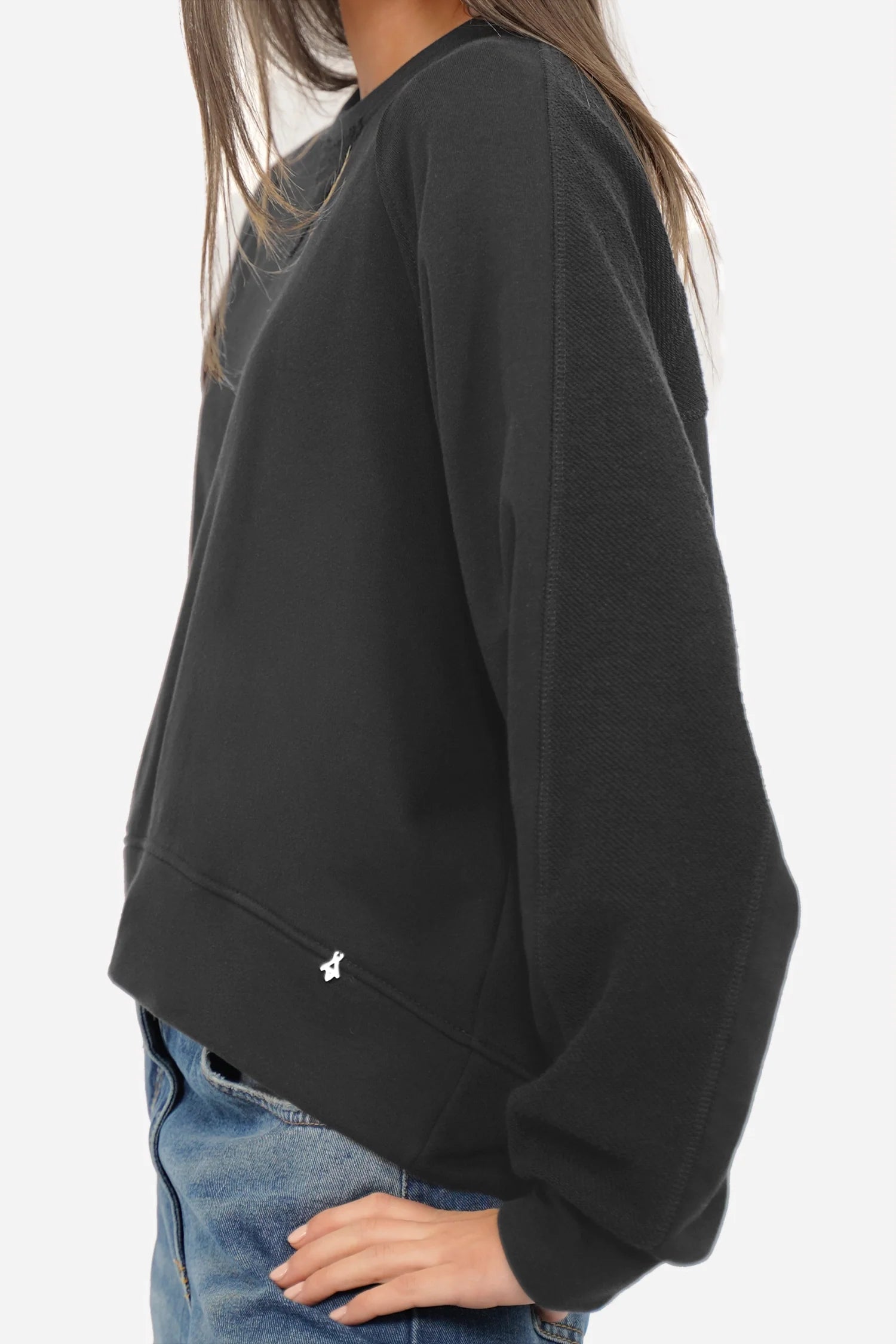 MEEGY Sweater mit linken Stoffseiten-Details, weicher Baumwoll-Sweat, Rundhalsausschnitt und Oversize-Passform