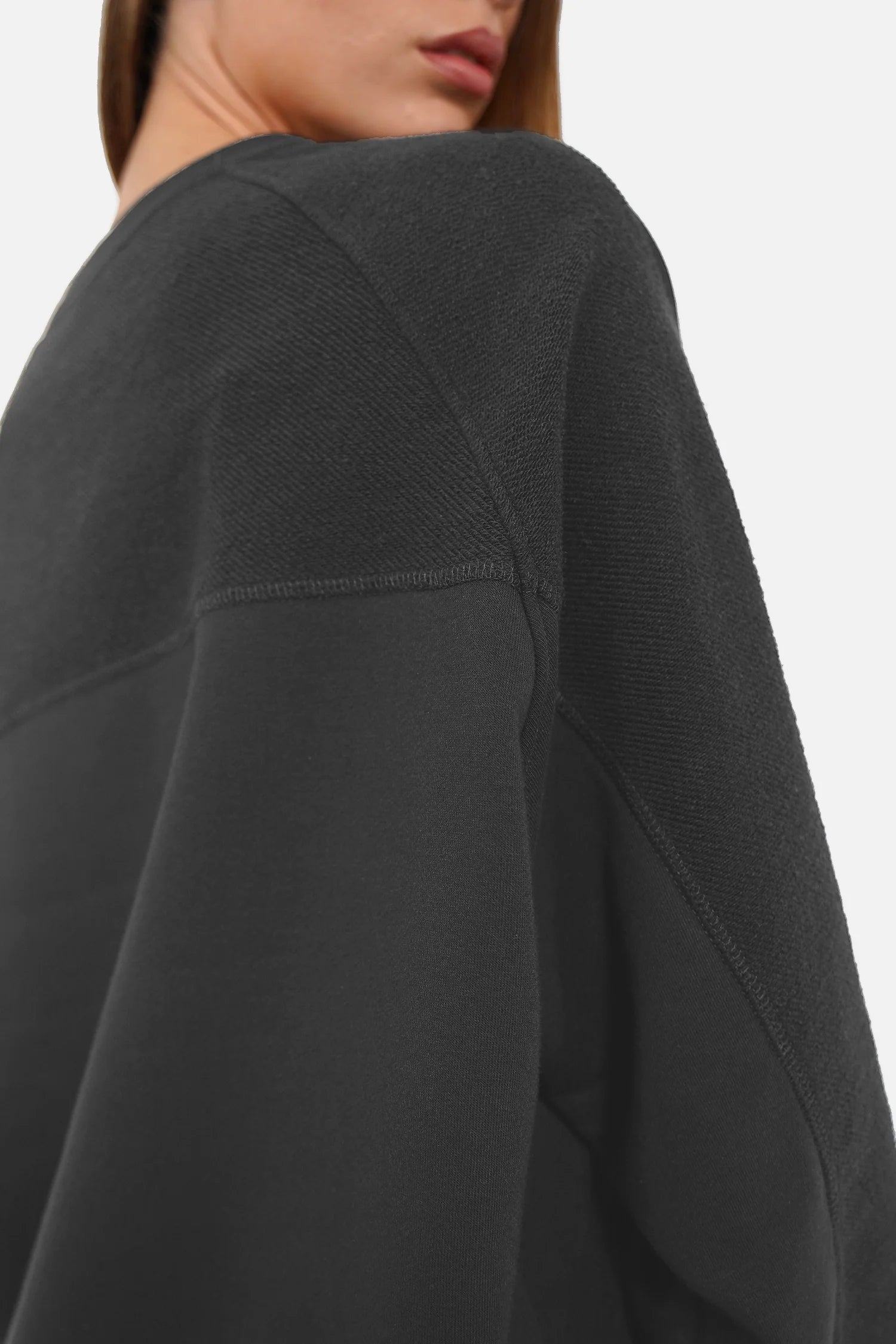 MEEGY Sweater mit linken Stoffseiten-Details, weicher Baumwoll Sweat, Rundhalsausschnitt, Raglanärmel, Oversize Passform