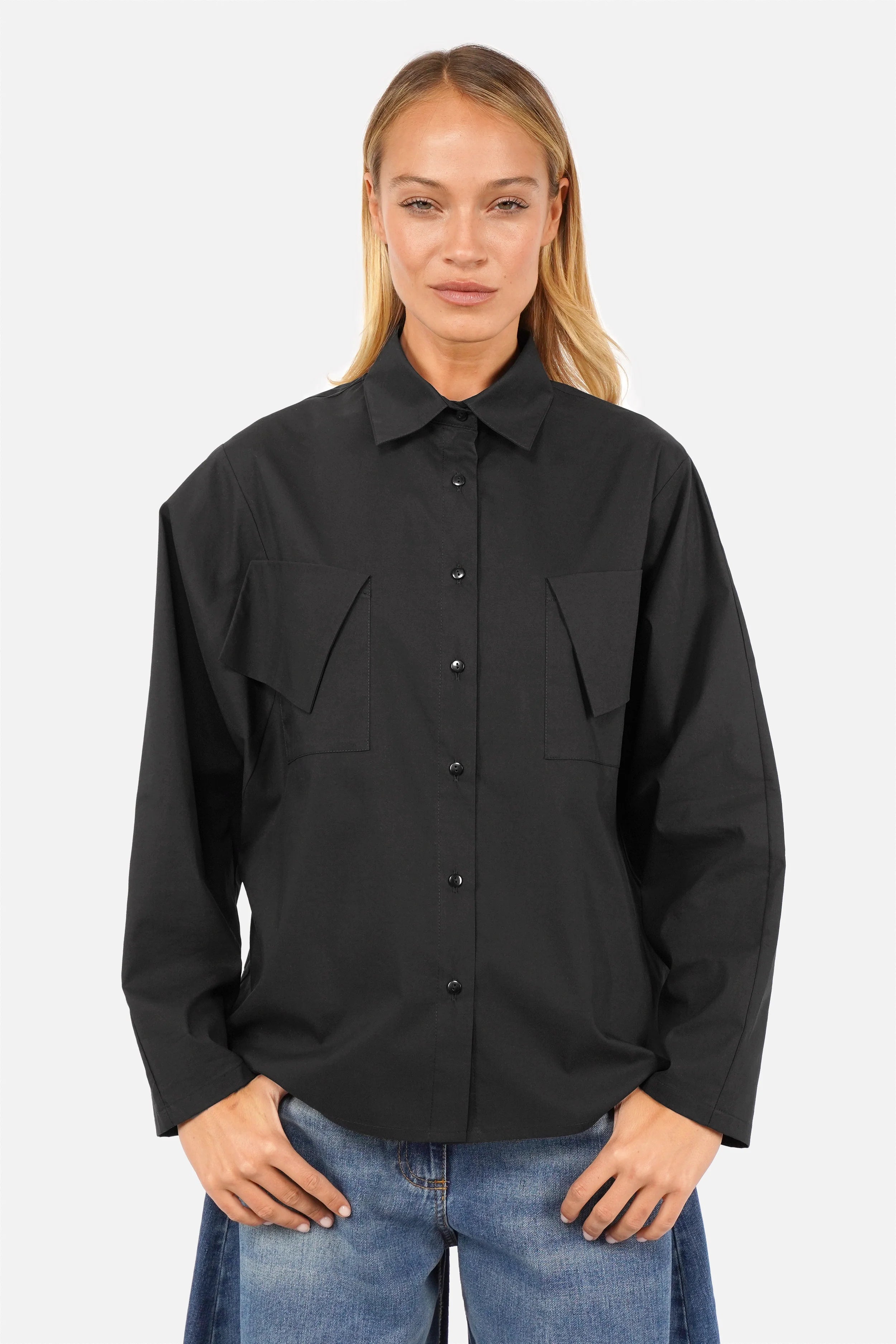 MELIZIA Bluse aus Popeline, locker geschnitten mit klassischem Kragen und Bat-Cut-Ärmeln