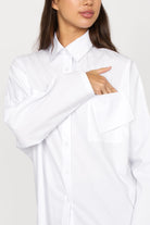 MELIZIA Bluse aus Popeline white relaxed fit shirt with bat-cut sleeves and asymmetrical flap pockets