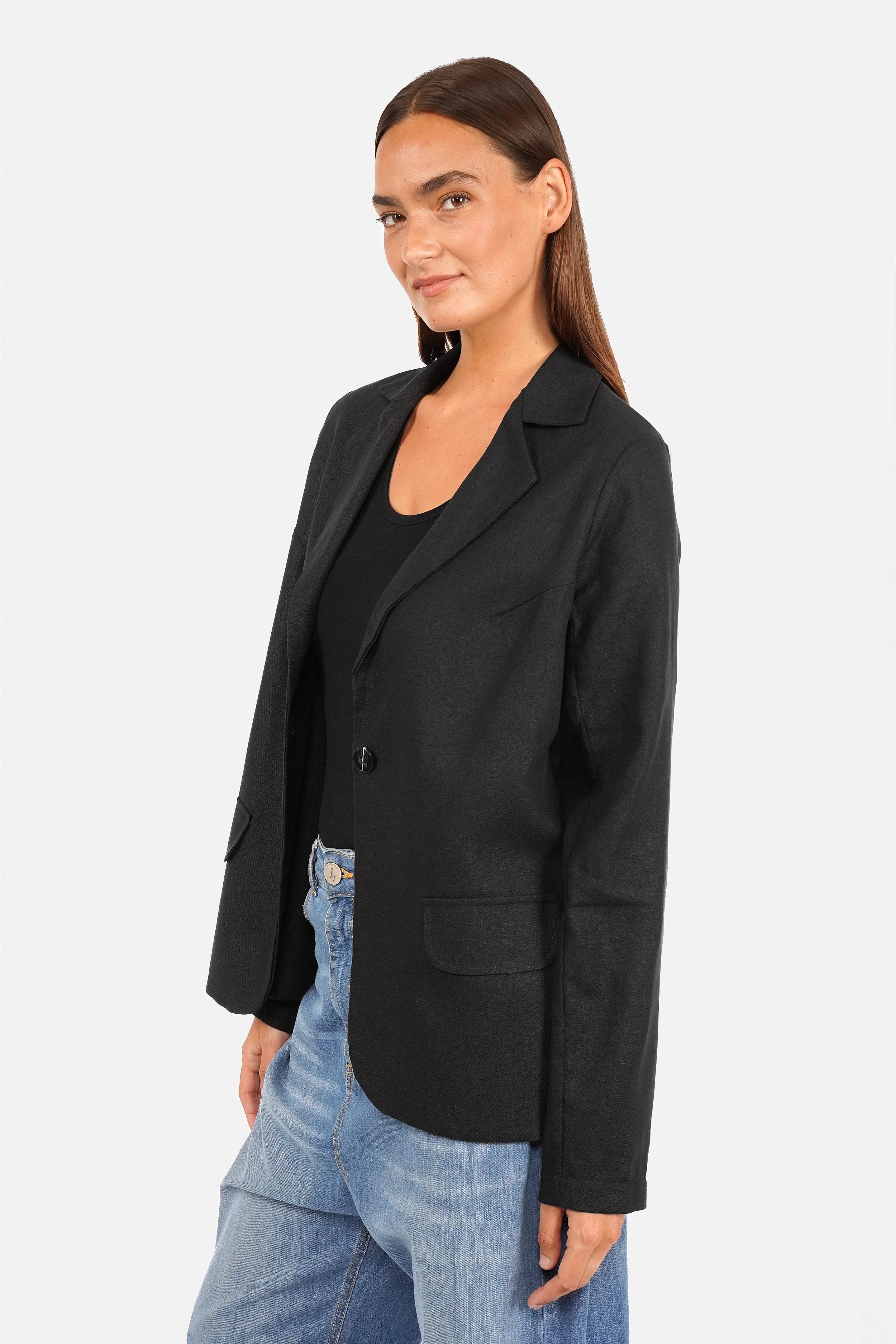 MILENI Blazer aus leichtem Leinenmix mit Reverskragen und Knopfverschluss