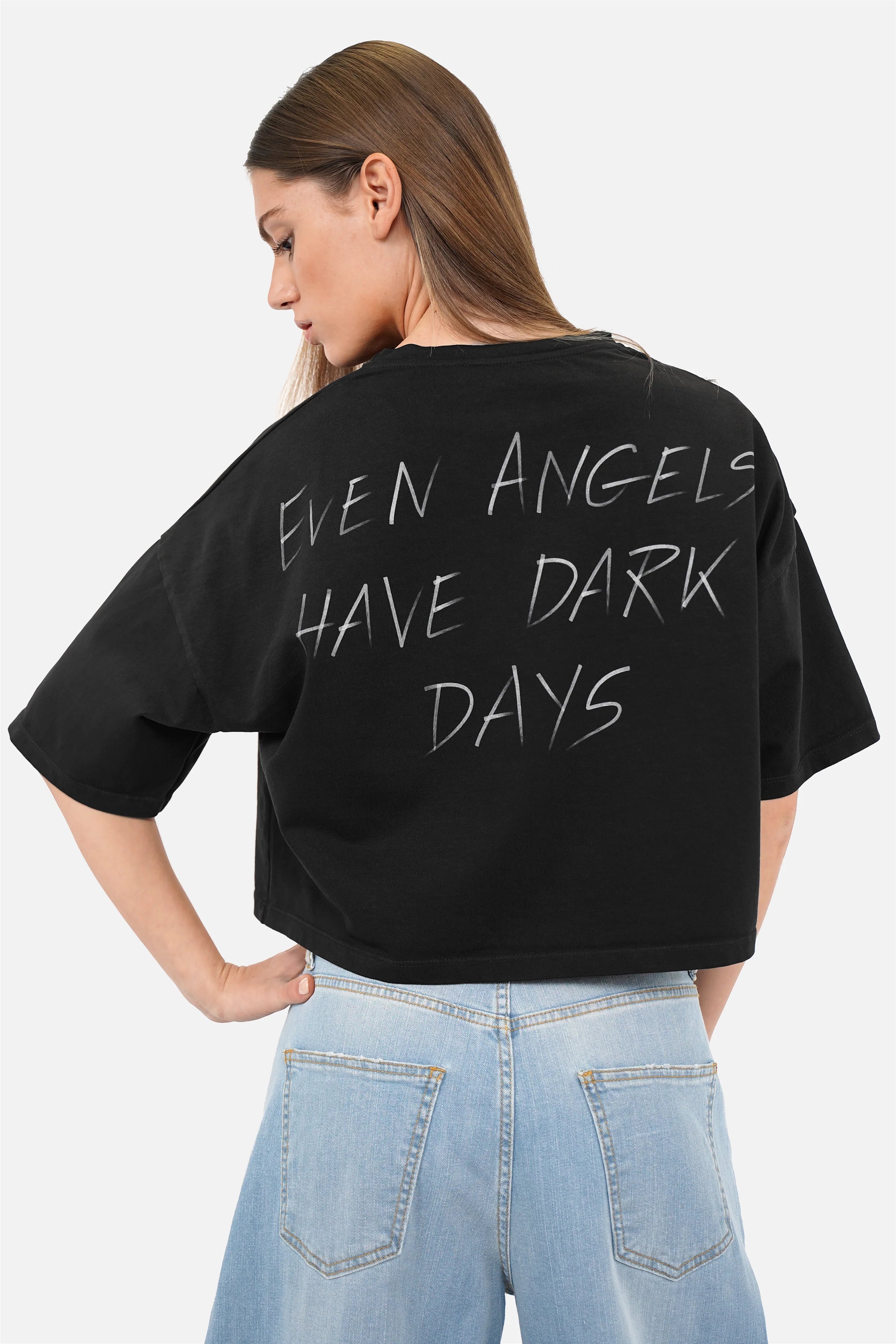MINAI T-Shirt mit Backprint aus Heavy-Cotton, Rundhalsausschnitt, cropped Loose Fit und überschnittenen Schultern