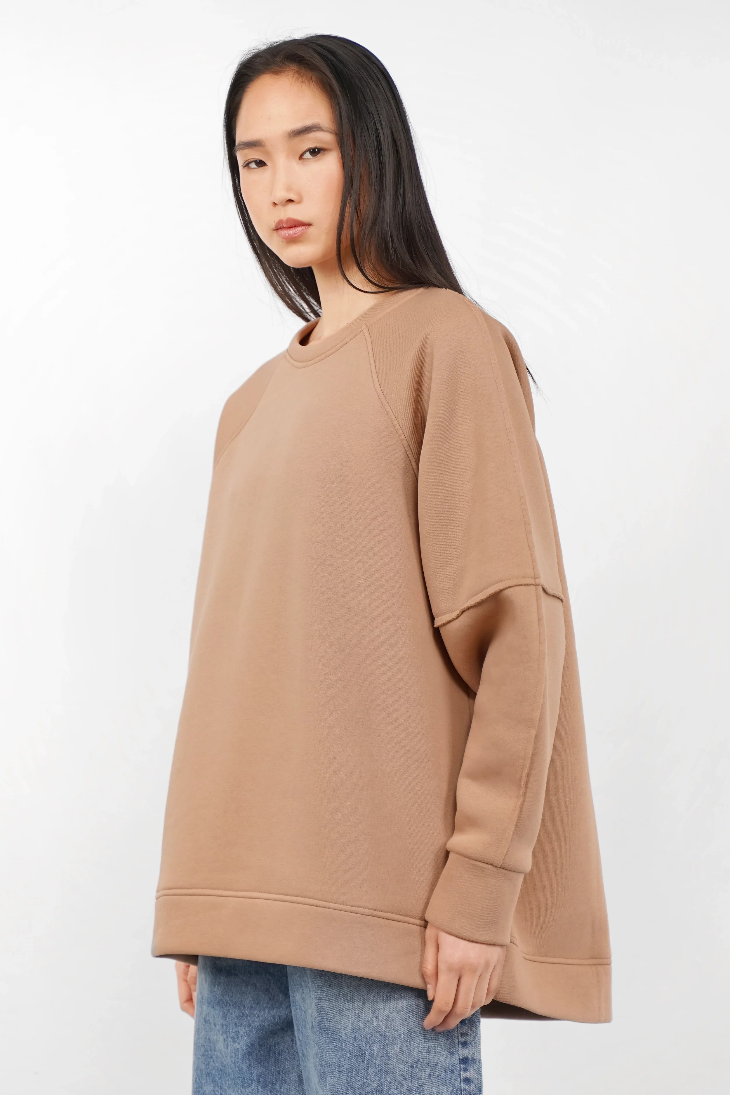 NAIRA Cozy Sweater beige A-line soft brushed cotton relaxed fit round neck