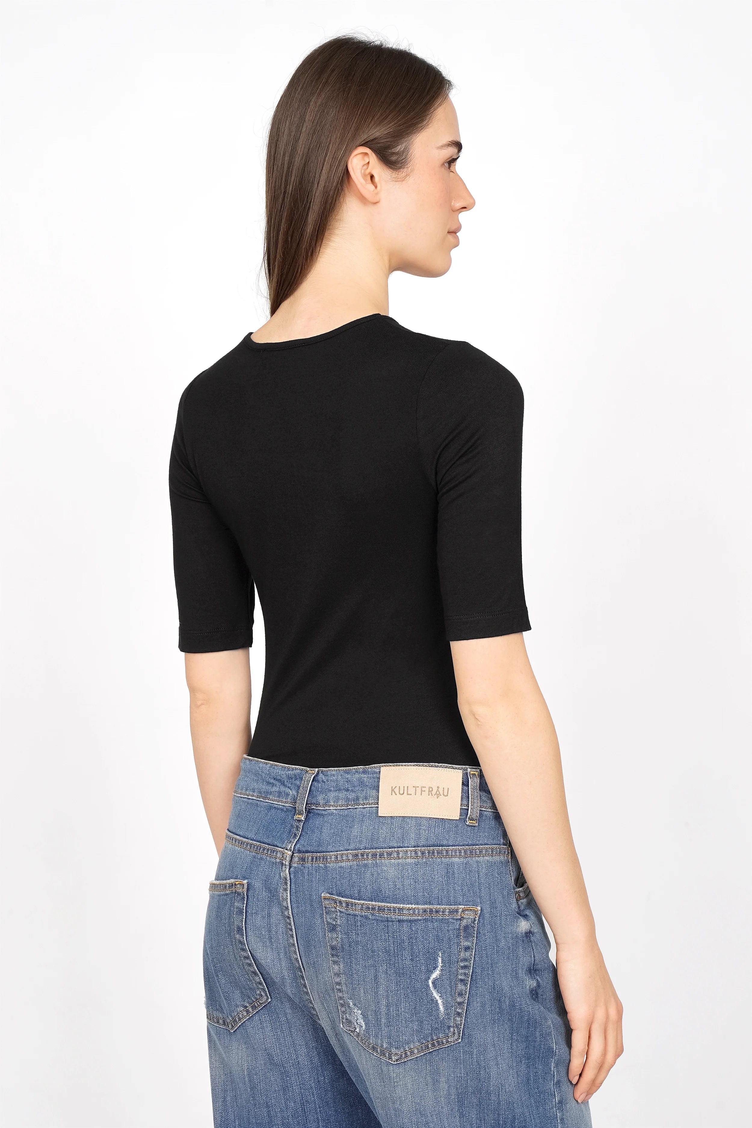 Schwarzes NARAY Shirt mit halblangen Ärmeln und Slim Fit aus weicher Viskose