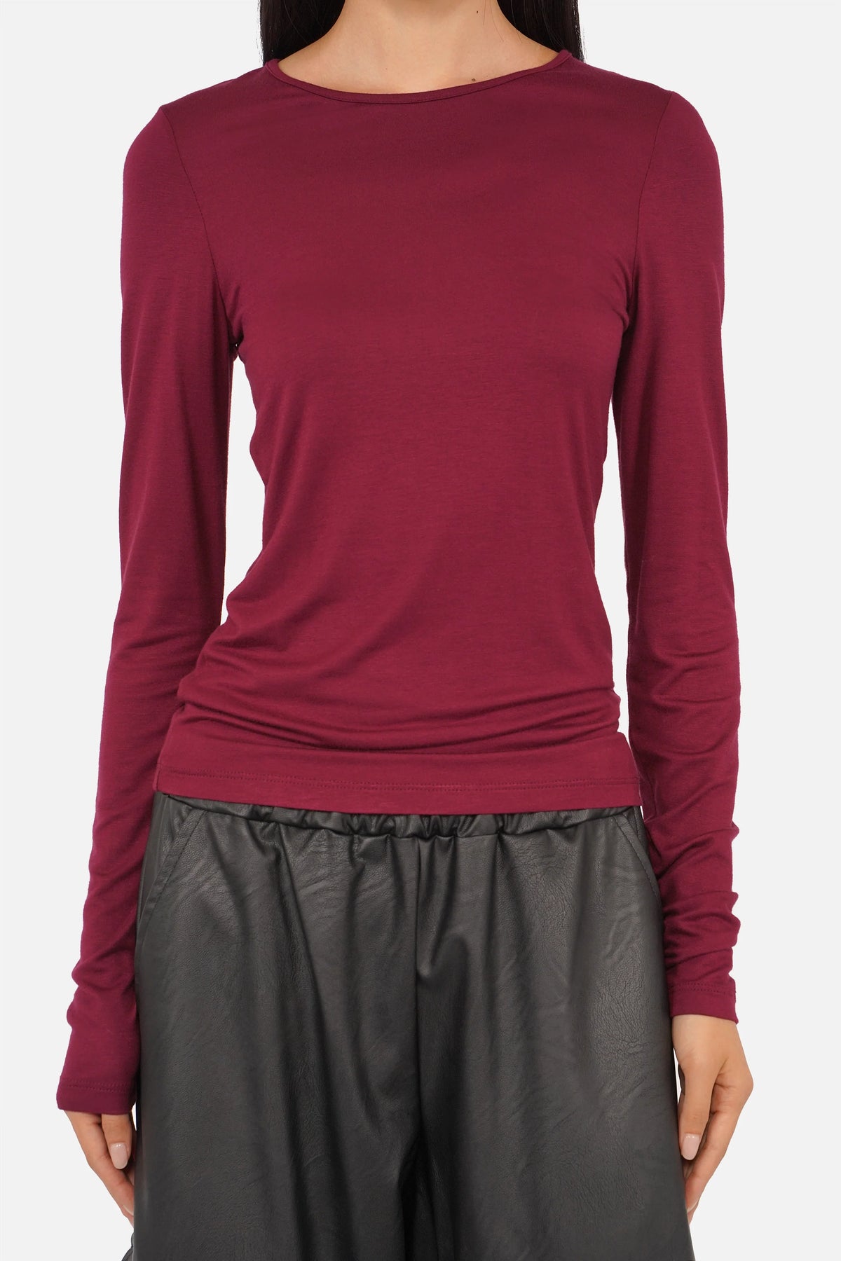 NARAY Longsleeve aus weichem Viskose-Jersey mit Rundhalsausschnitt und extra langen Ärmeln in Slim Fit