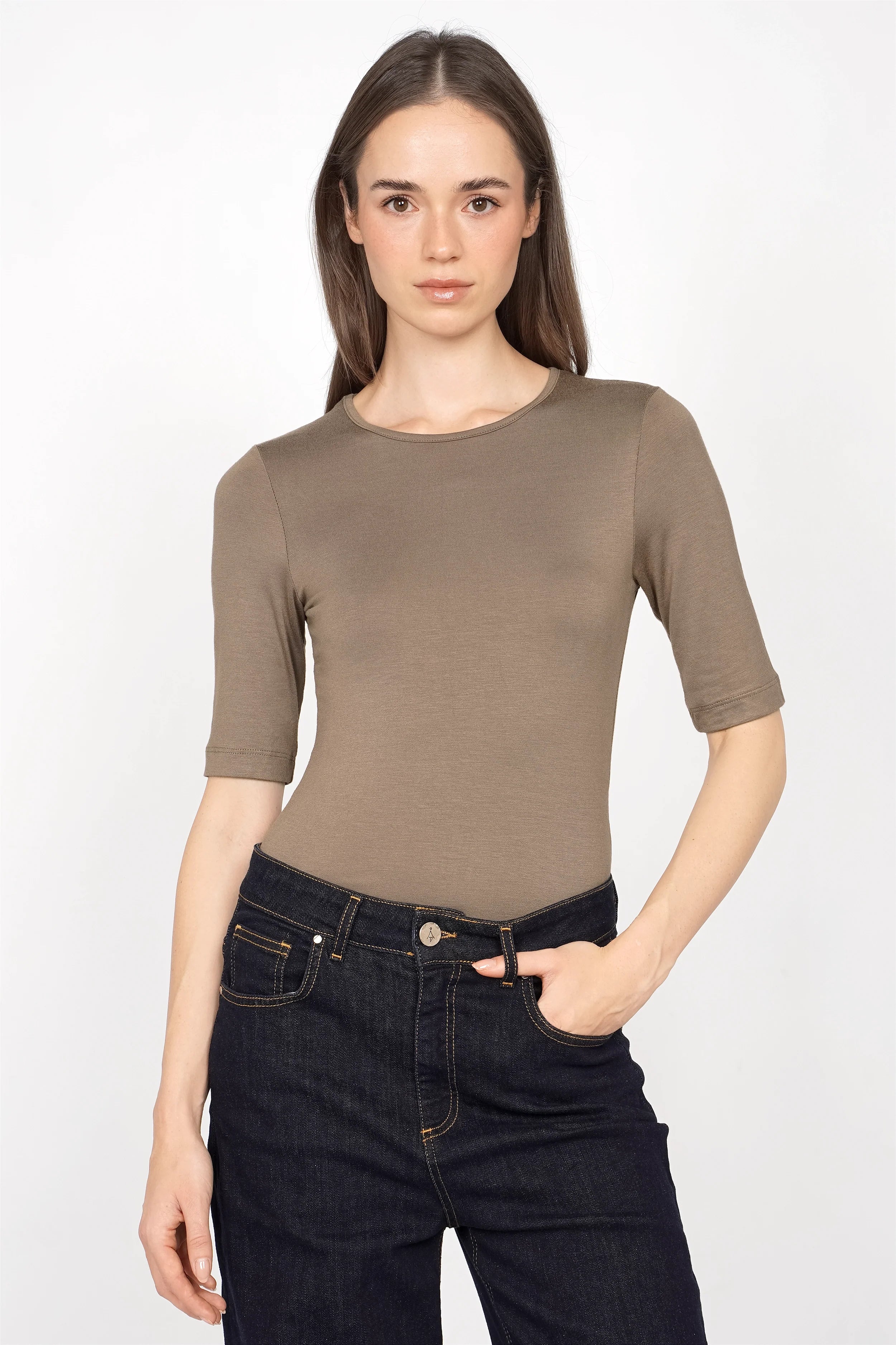 Damen NARAY Shirt aus weicher Viskose mit Rundhalsausschnitt und halblangen Ärmeln in Slim Fit