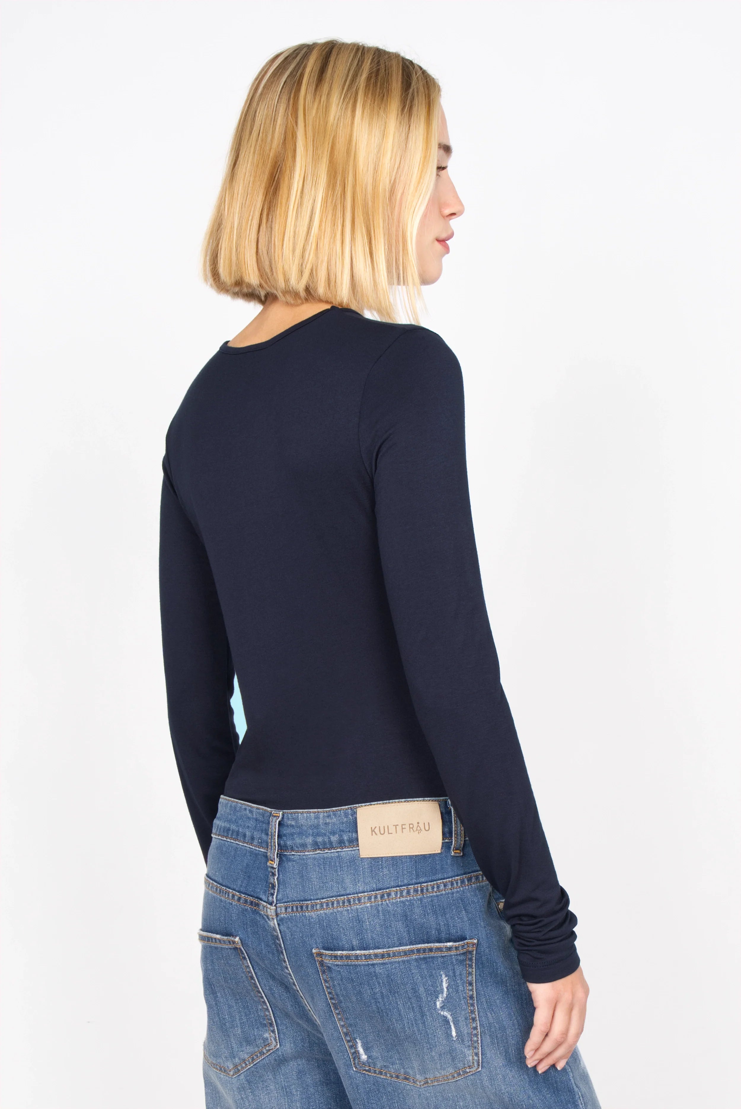 NARAY Longsleeve aus weichem Viskose-Jersey mit Rundhalsausschnitt und extra langen Ärmeln in Dunkelblau