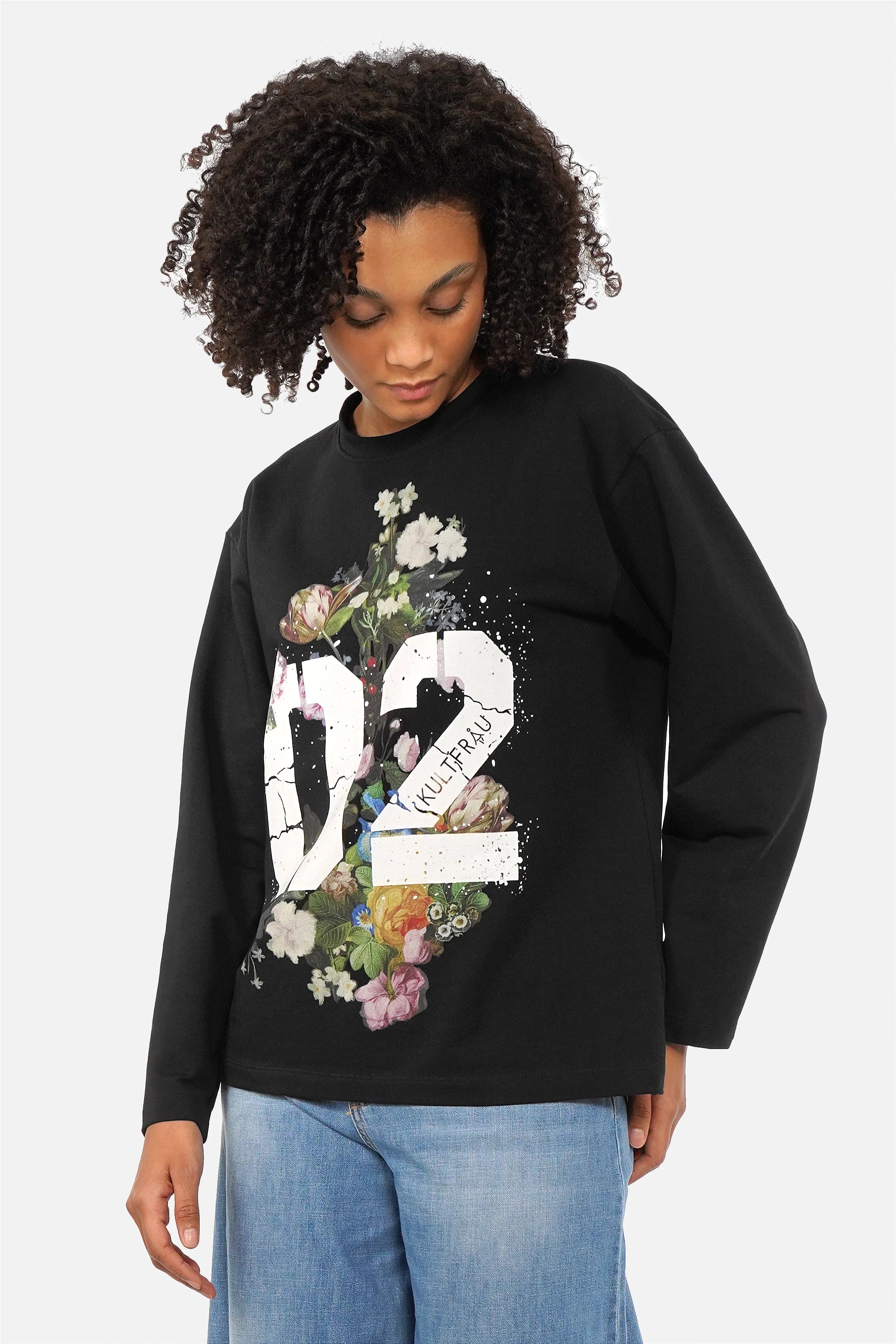 NIESKA Sweater mit floralem Print, Baumwolljersey, Rundhalsausschnitt, Regular Fit