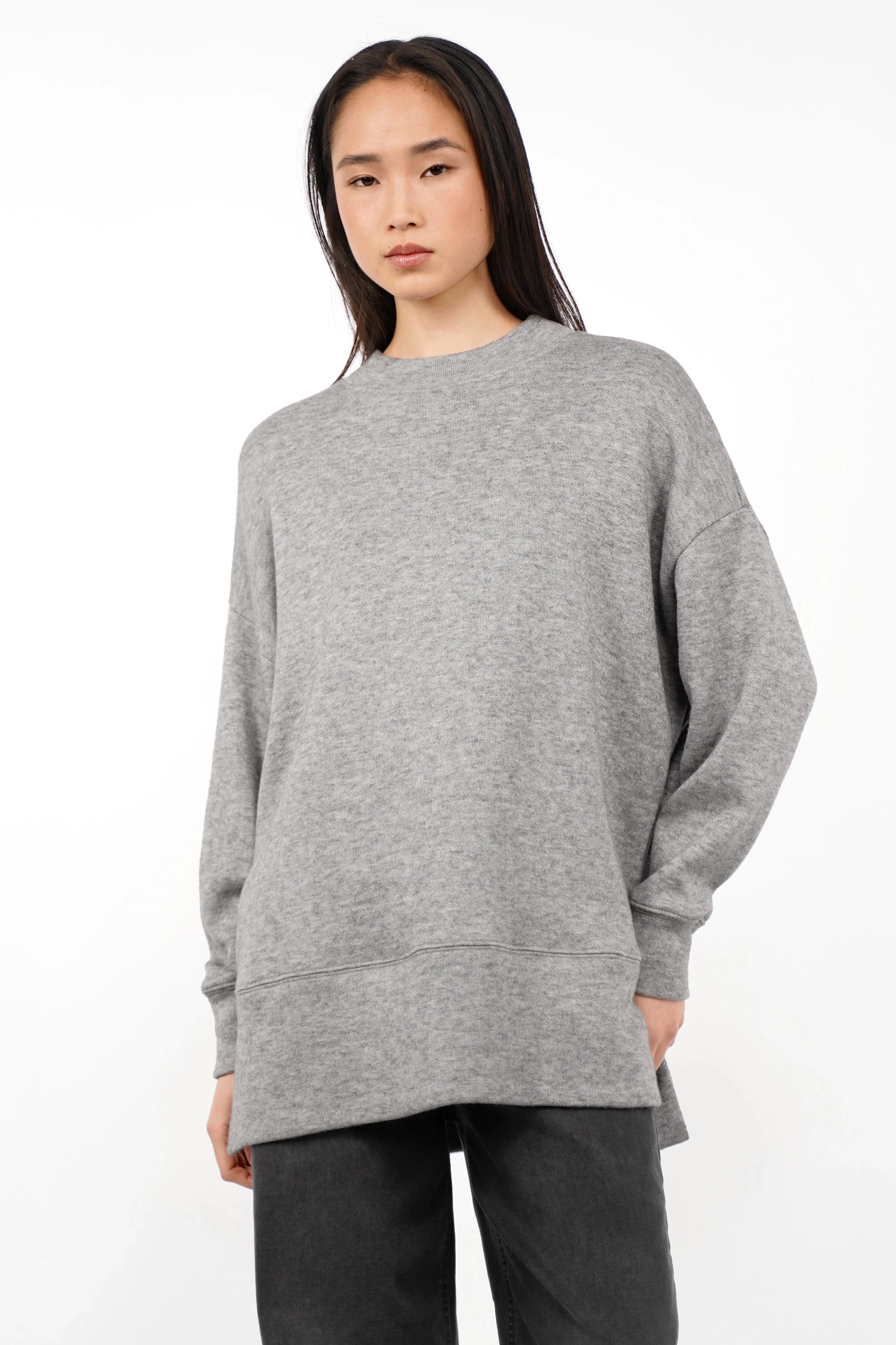 PATI.K Oberteil grauer Feinstrickpullover mit Relaxed Fit und überschnittenen Schultern