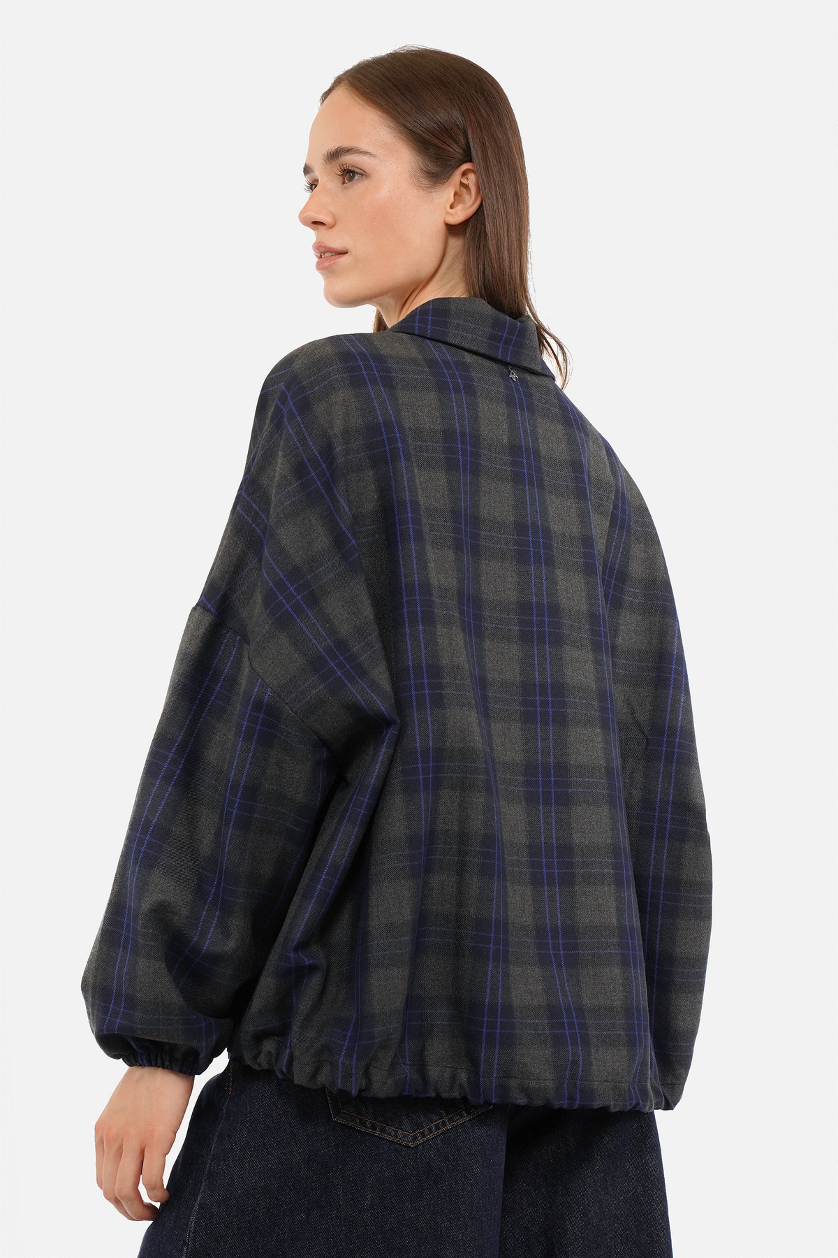 PEFFA Hemdblouson mit blauem Karomuster, Hemdkragen und regulierbarem Tunnelzug