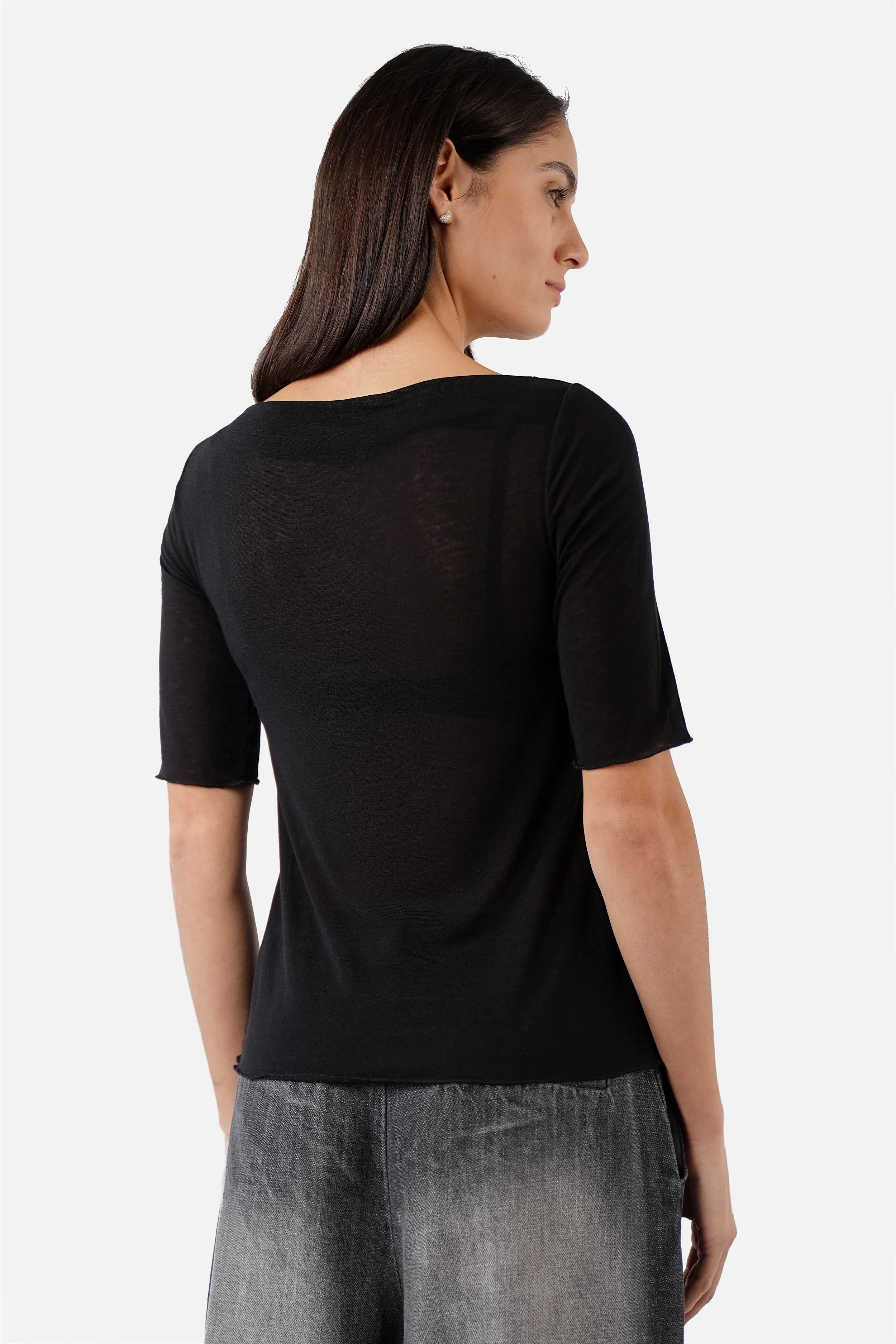 ROVIN T-Shirt aus weichem Viskose-Kaschmir-Mix mit U-Boot Ausschnitt und halblangen Ärmeln