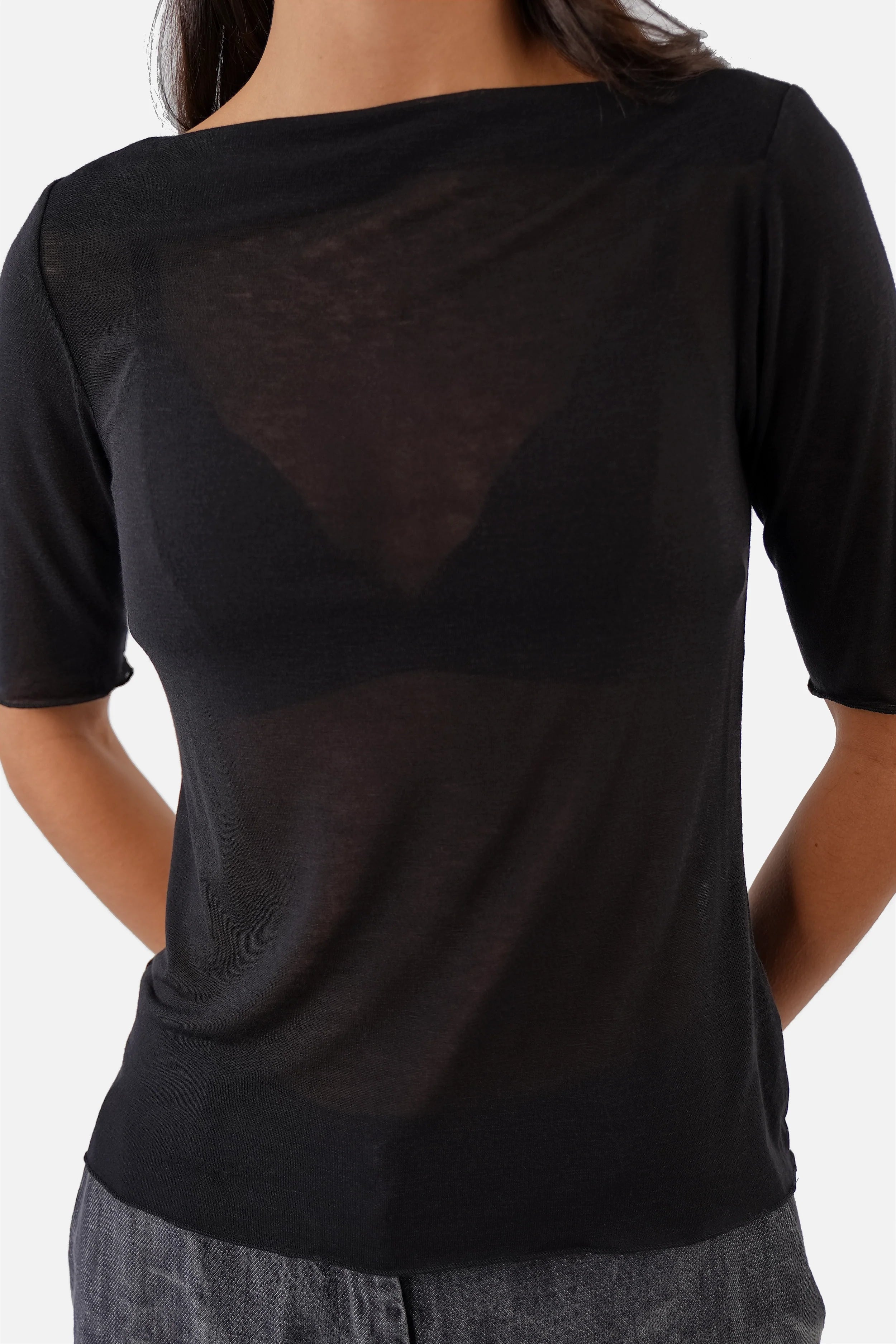 ROVIN T-Shirt aus weichem Viskose-Kaschmir-Mix mit U-Boot Ausschnitt und halblangen Ärmeln
