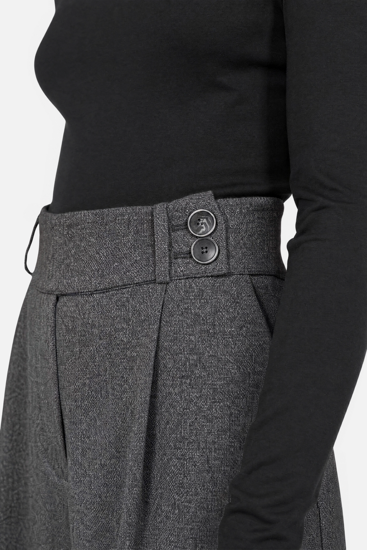 Damen High Waist Marlenehose mit Fischgratmuster, weitem Bein und hohem Bund in Schwarz