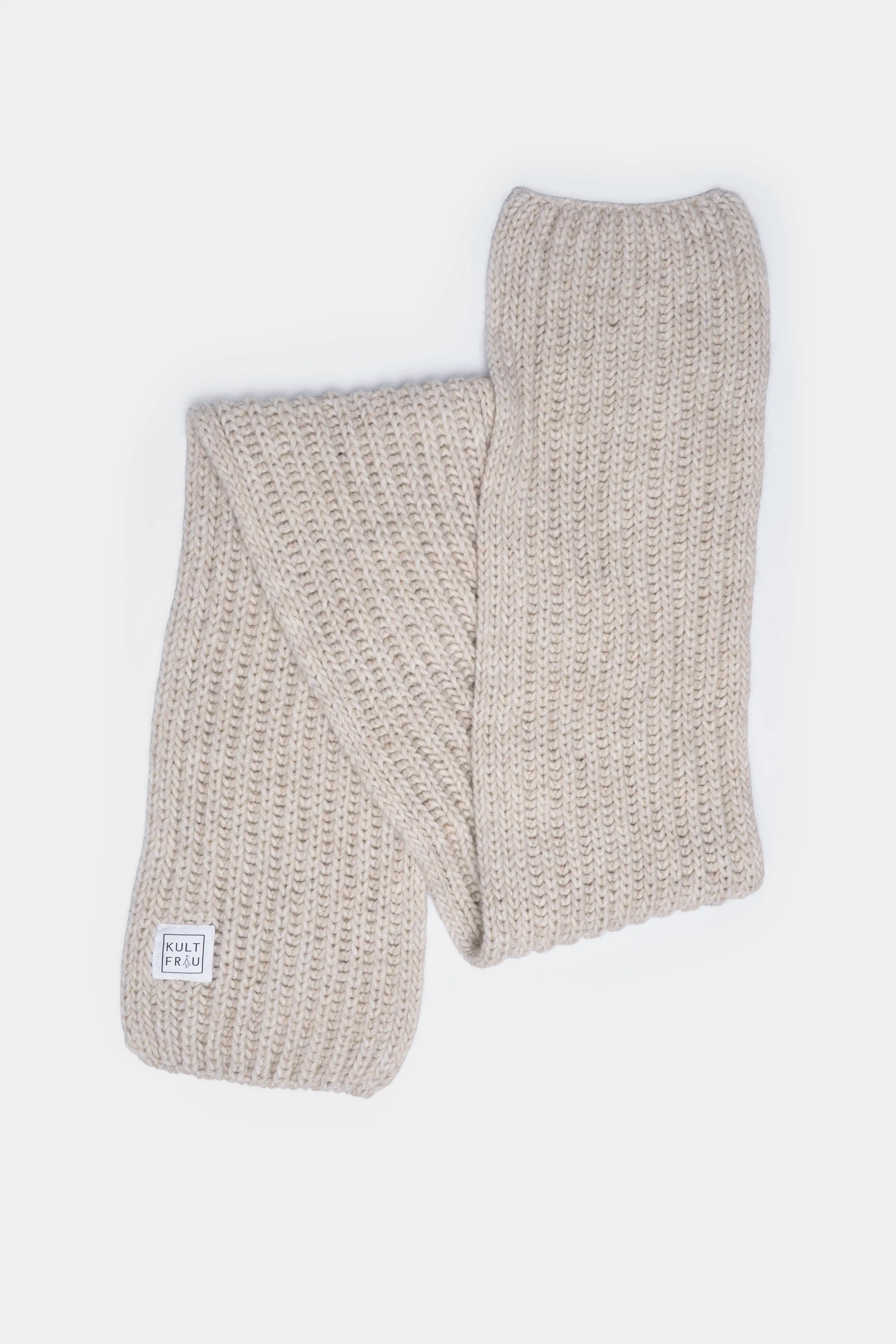 SCARFY Strickschal weicher Wollmix grober Rippstrick in Beige, 185 cm lang, 25 cm breit