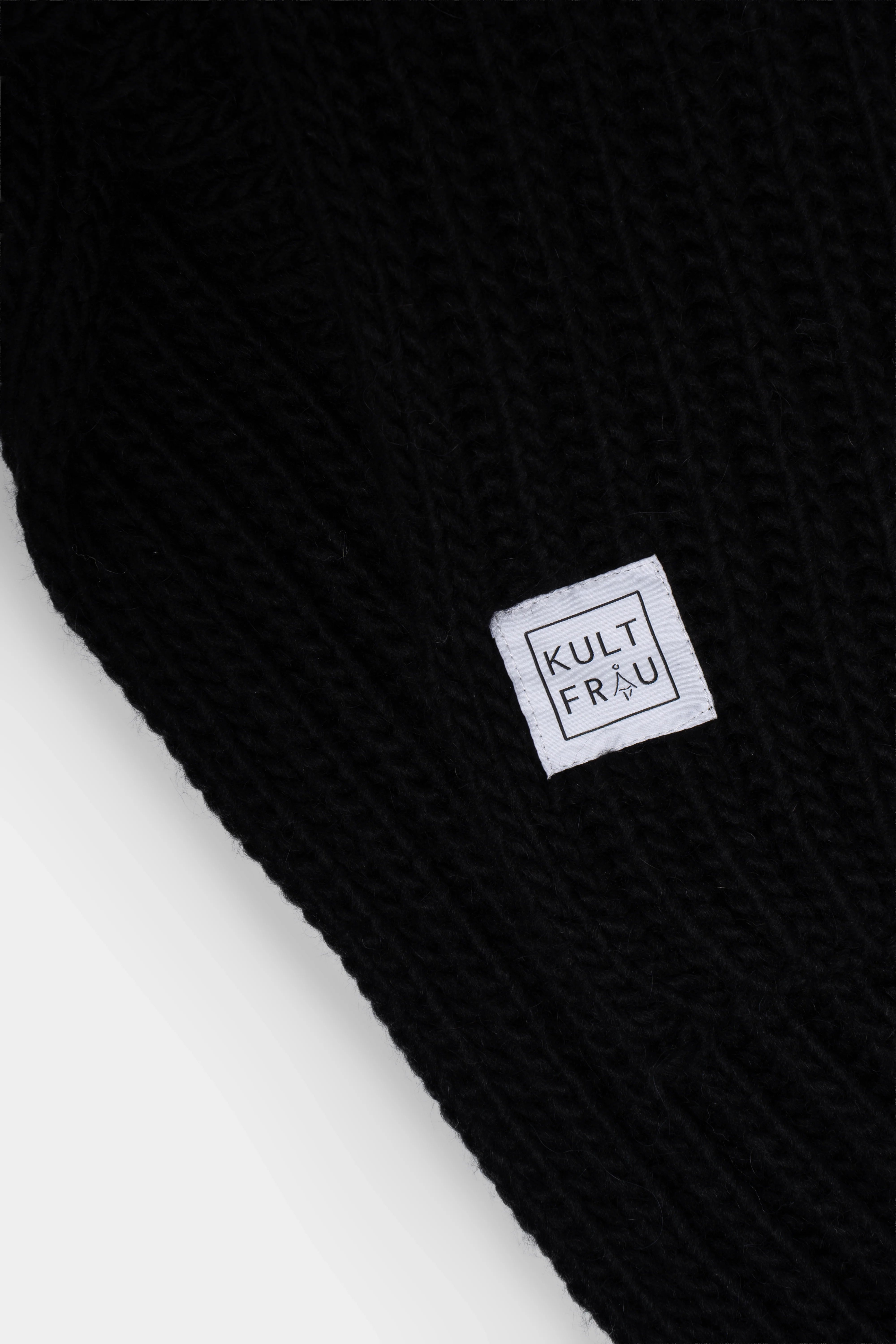 SCARFY Strickschal schwarzer grober Rippstrick Wollmix weicher Onesize Schal 185x25 cm