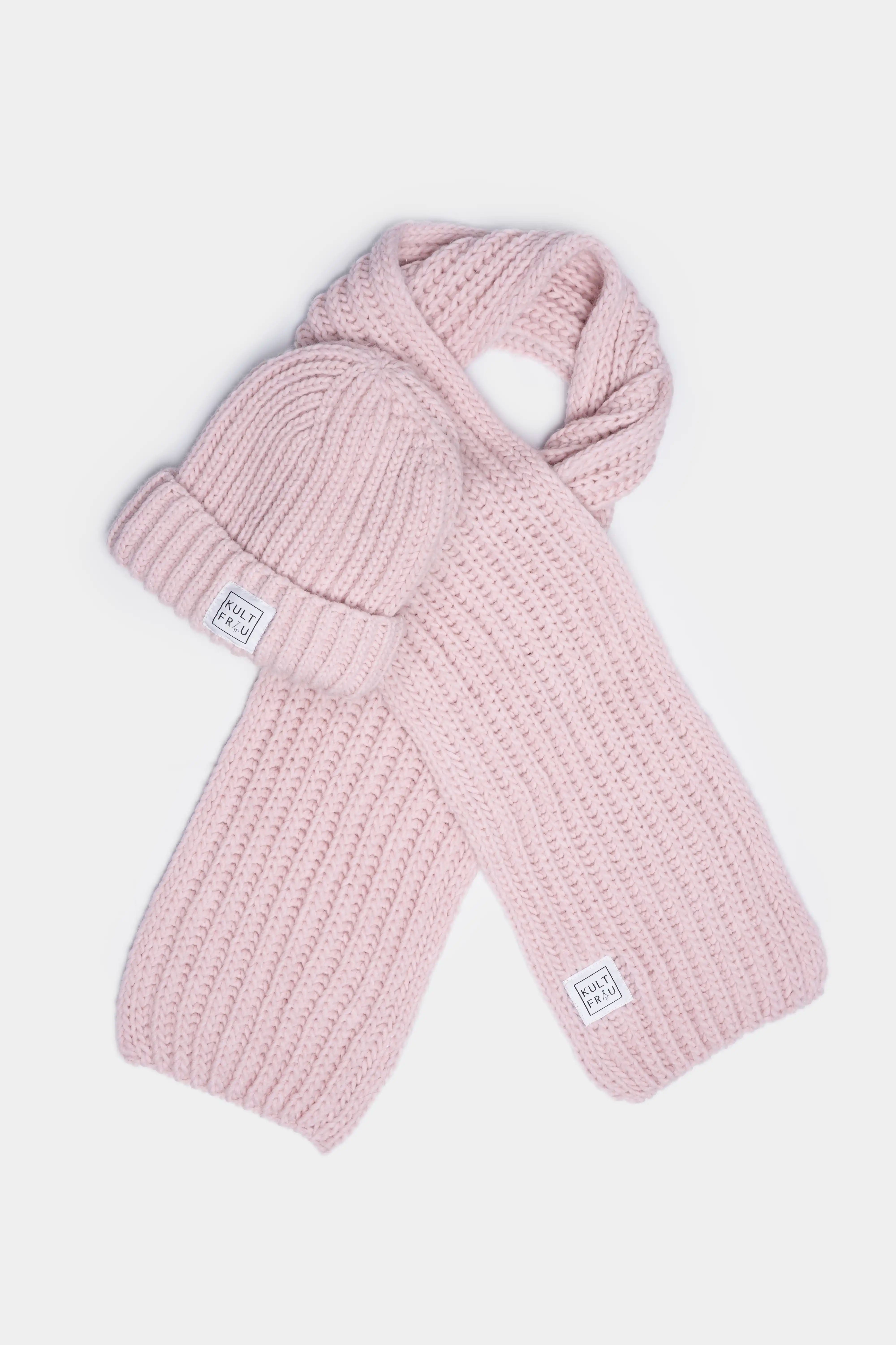 SCARFY Strickschal aus weichem Wollmix im groben Rippstrick, ca. 185 cm lang, in zartem Rosa
