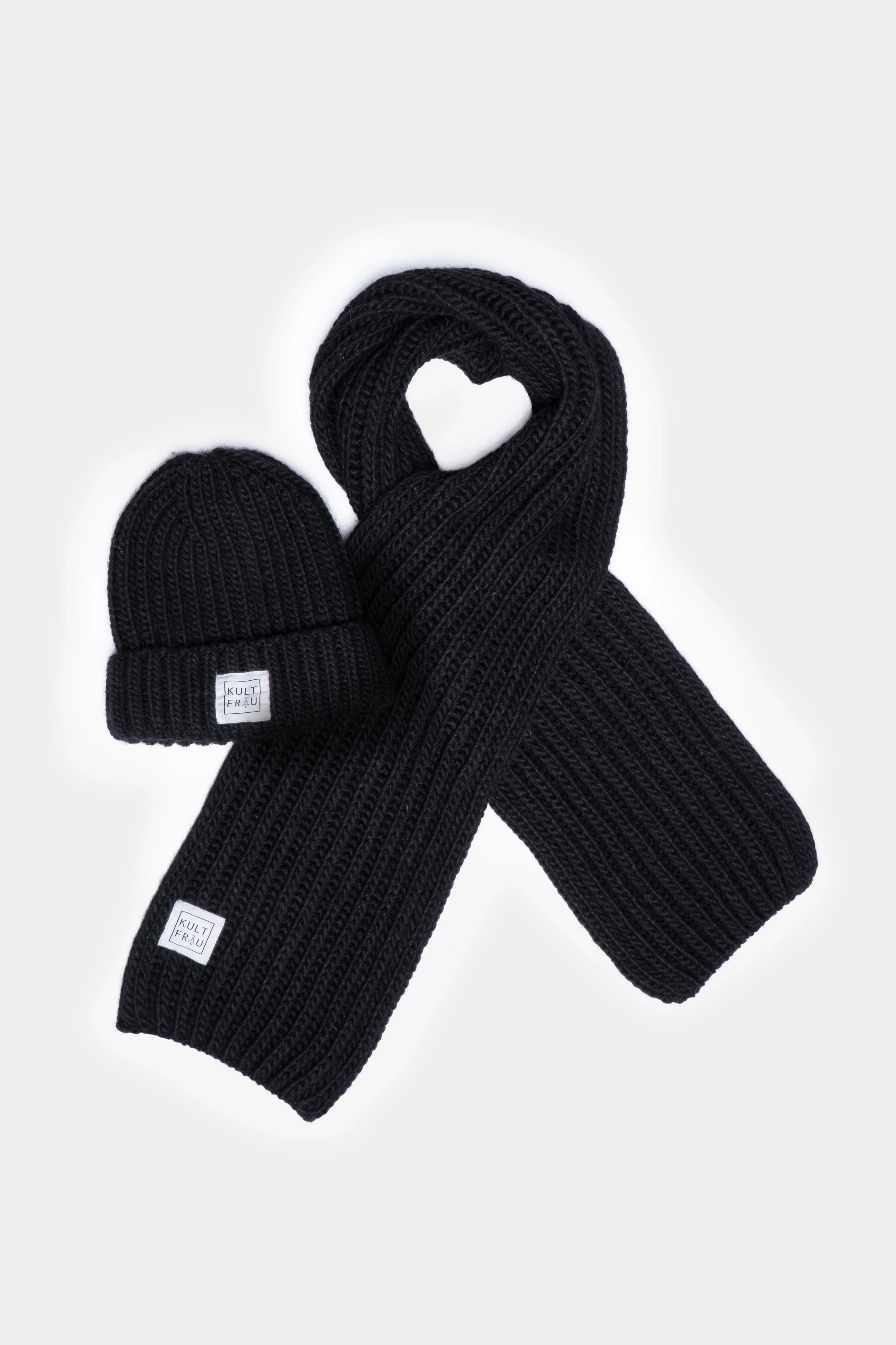 SCARFY Strickschal grober Rippstrick weicher Wollmix schwarzer Schal onesize 185 cm lang