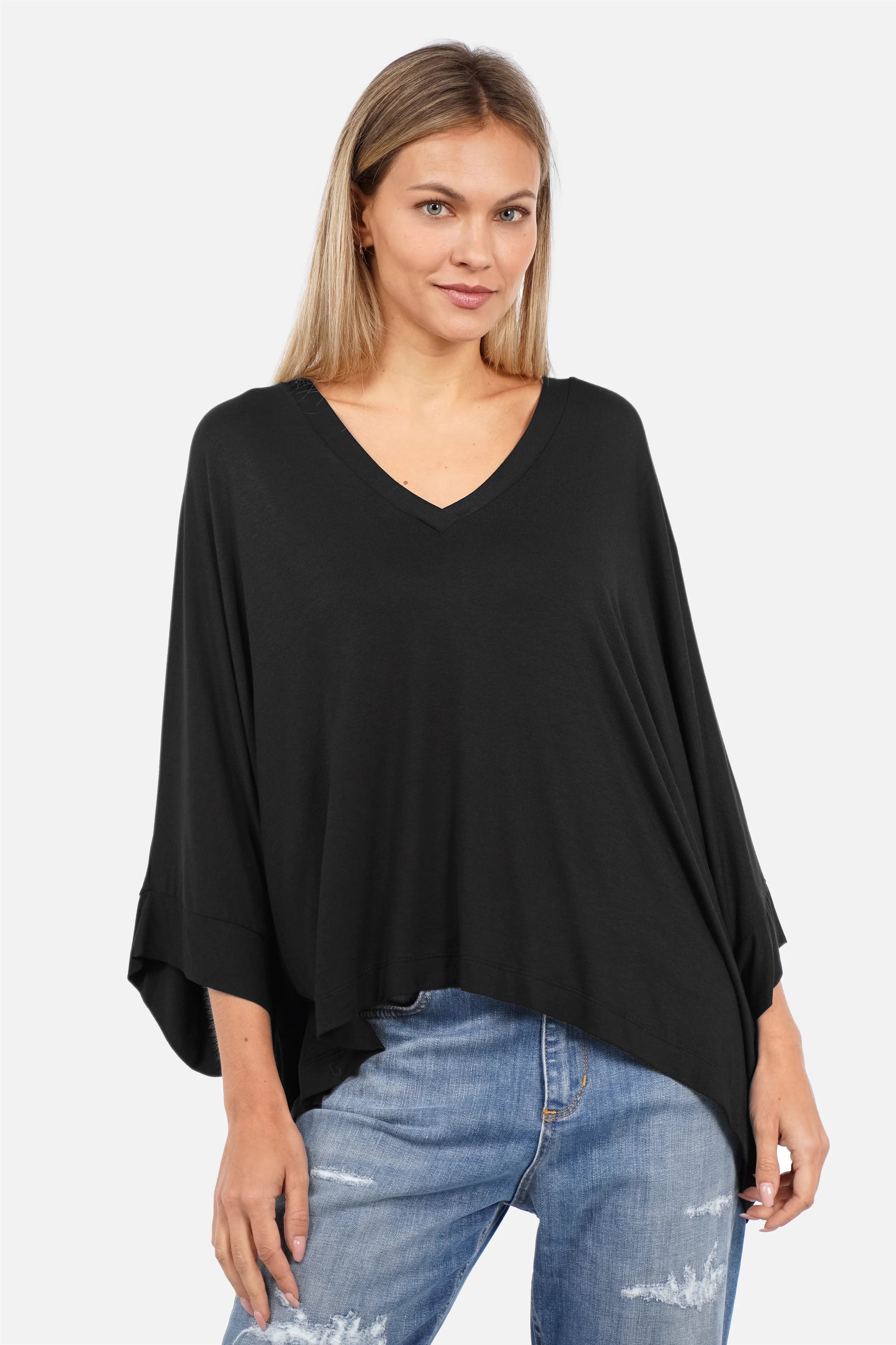 Weiches SERYN V-Neck Shirt aus Viskose mit Fledermausärmeln und relaxed Fit