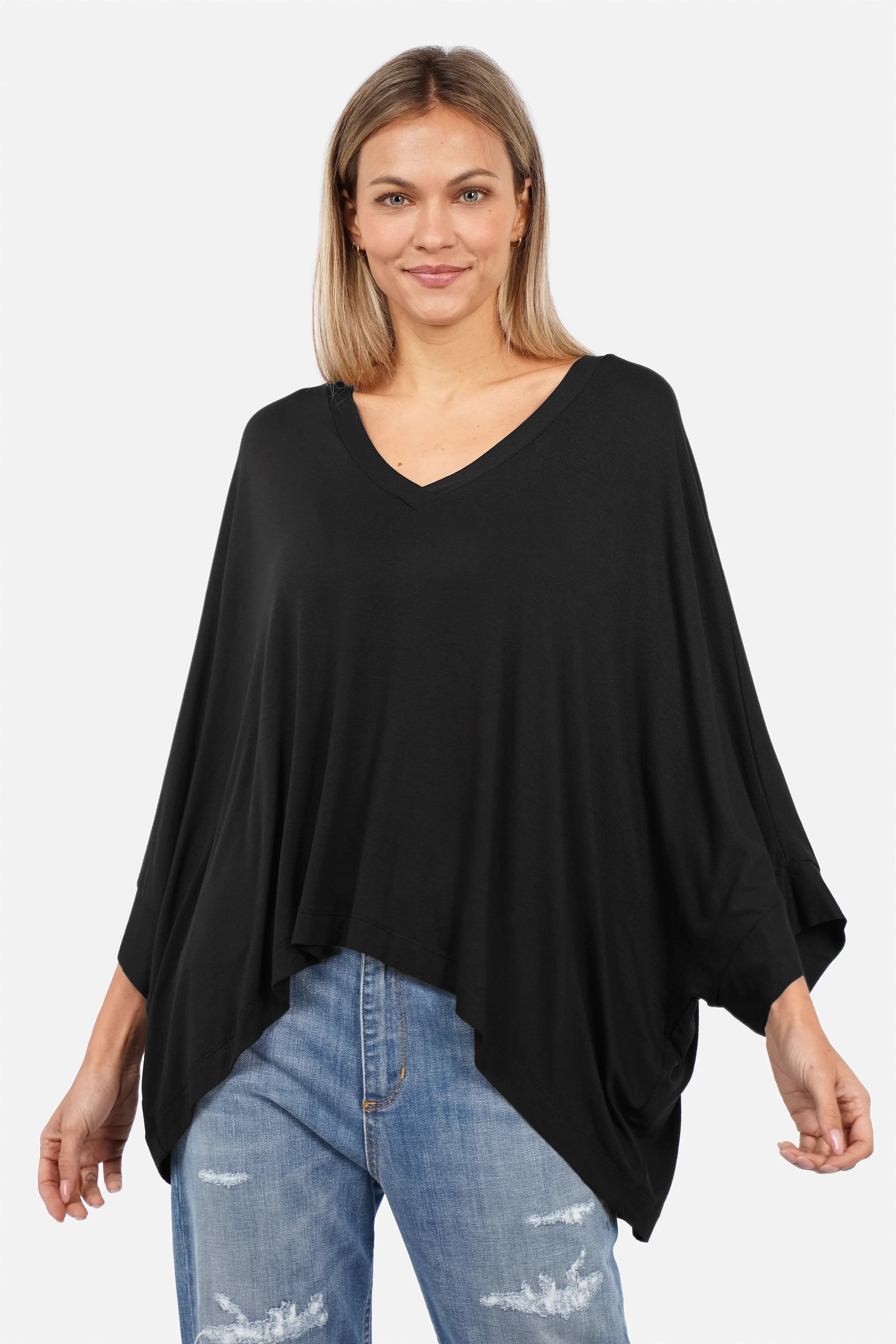 SERYN V-Neck Shirt aus fließender Viskose mit Fledermausärmeln und weitem Schnitt
