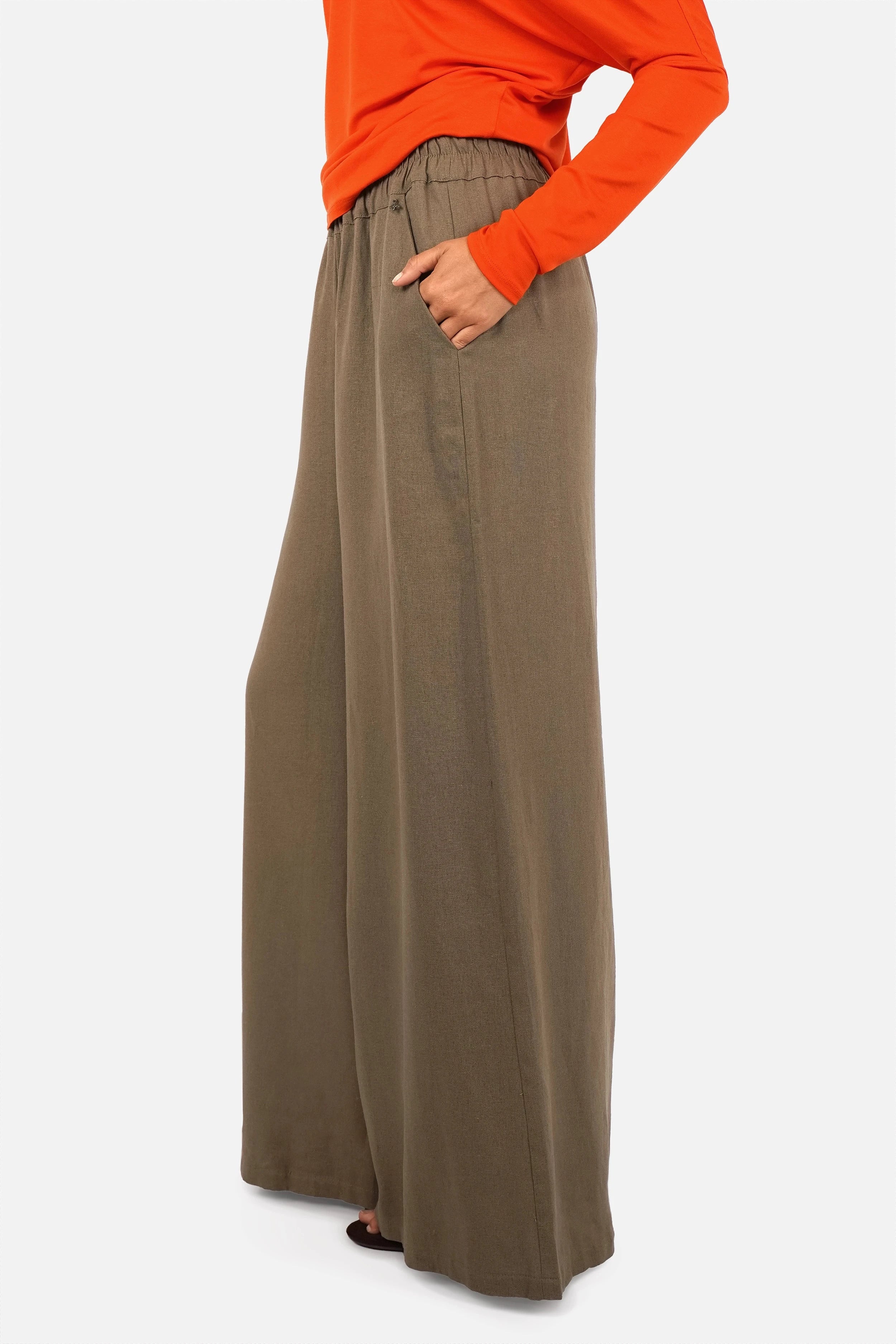 SIANA Wide Leg Hose aus leichtem Leinenmix mit weitem Bein und Gummibund