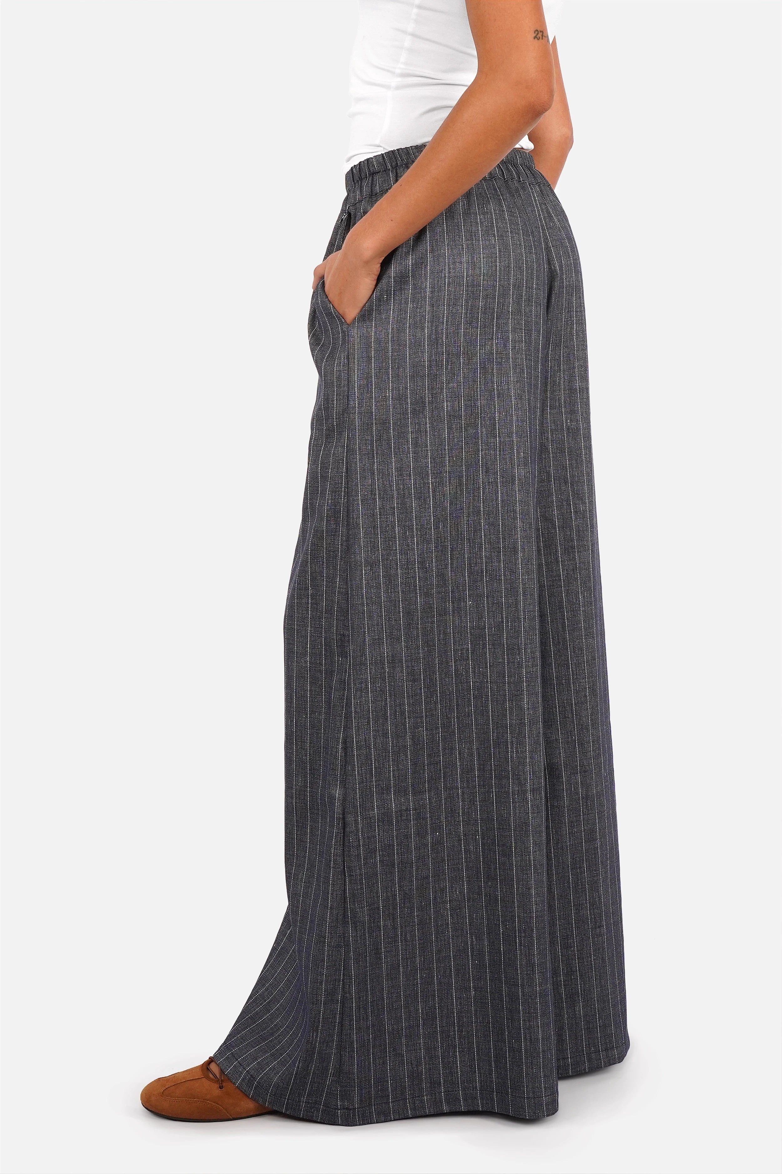 SIANA Wide Leg Hose aus leichtem Leinenmix mit weitem Bein und Gummibund
