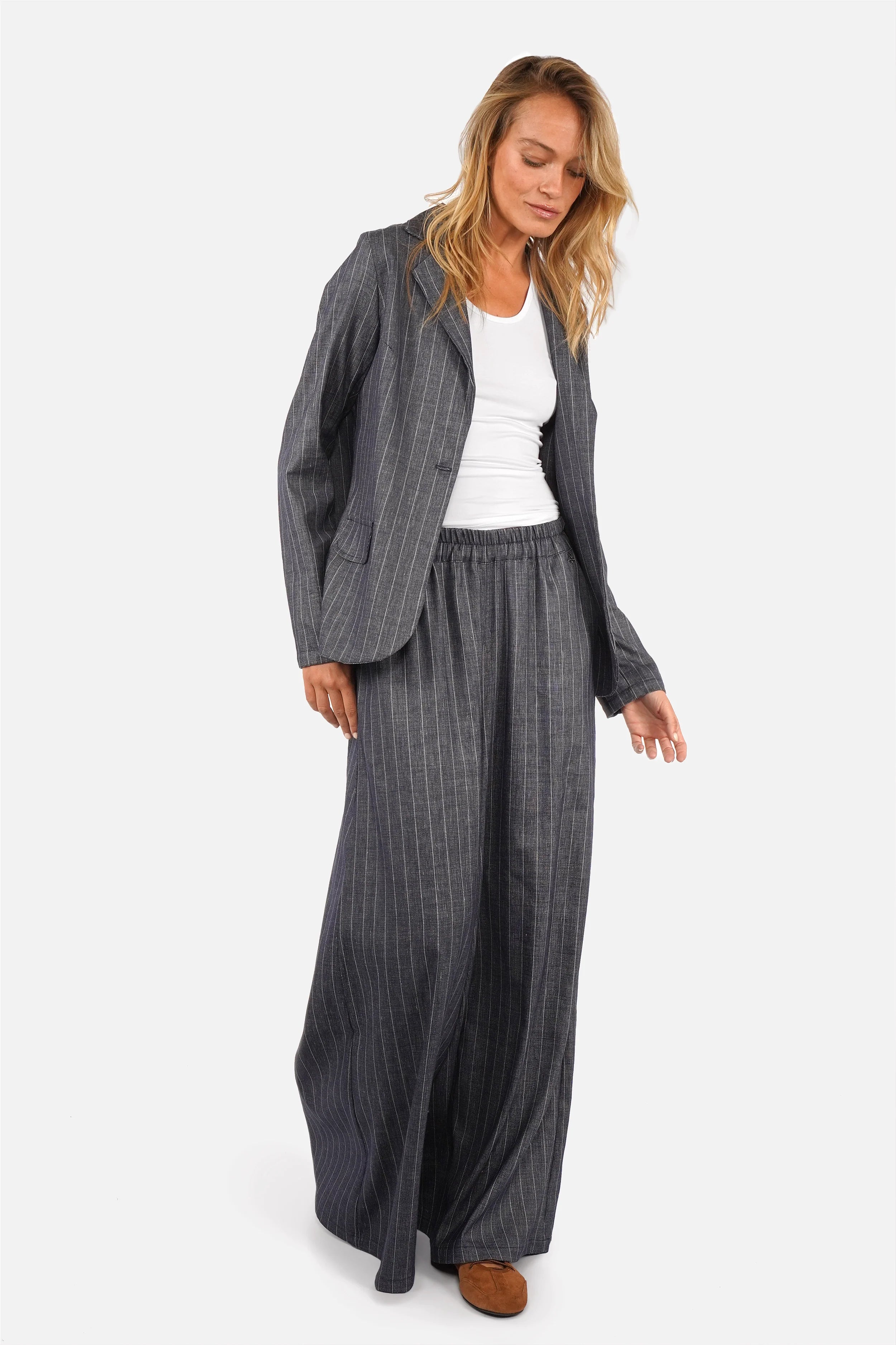 SIANA Wide Leg Hose aus leichtem Leinenmix mit weitem Bein und Gummibund