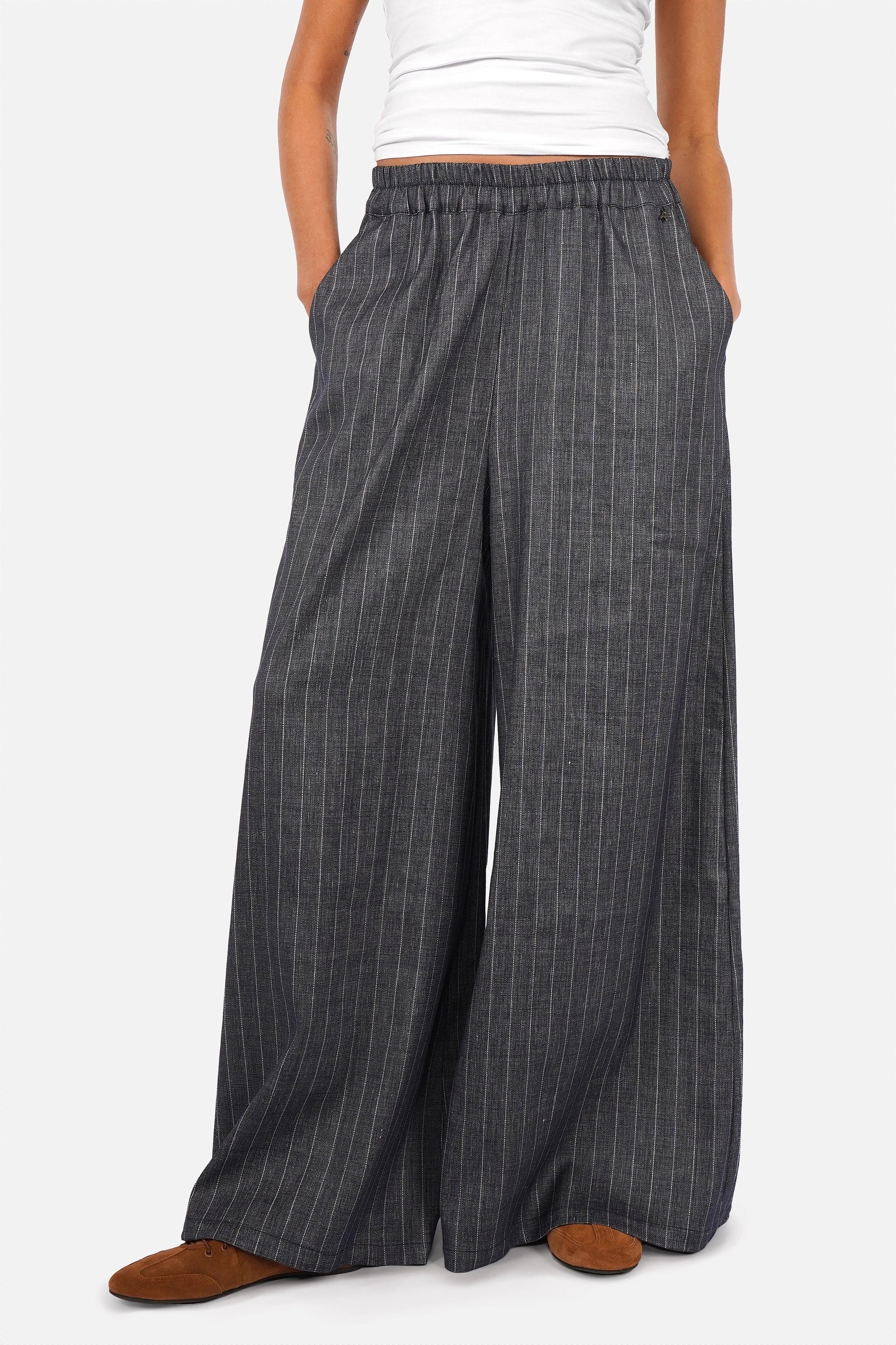 SIANA Wide Leg Hose aus luftig leichtem Leinenmix mit Gummibund und seitlichen Eingriffstaschen, weites Bein, Regular Fit