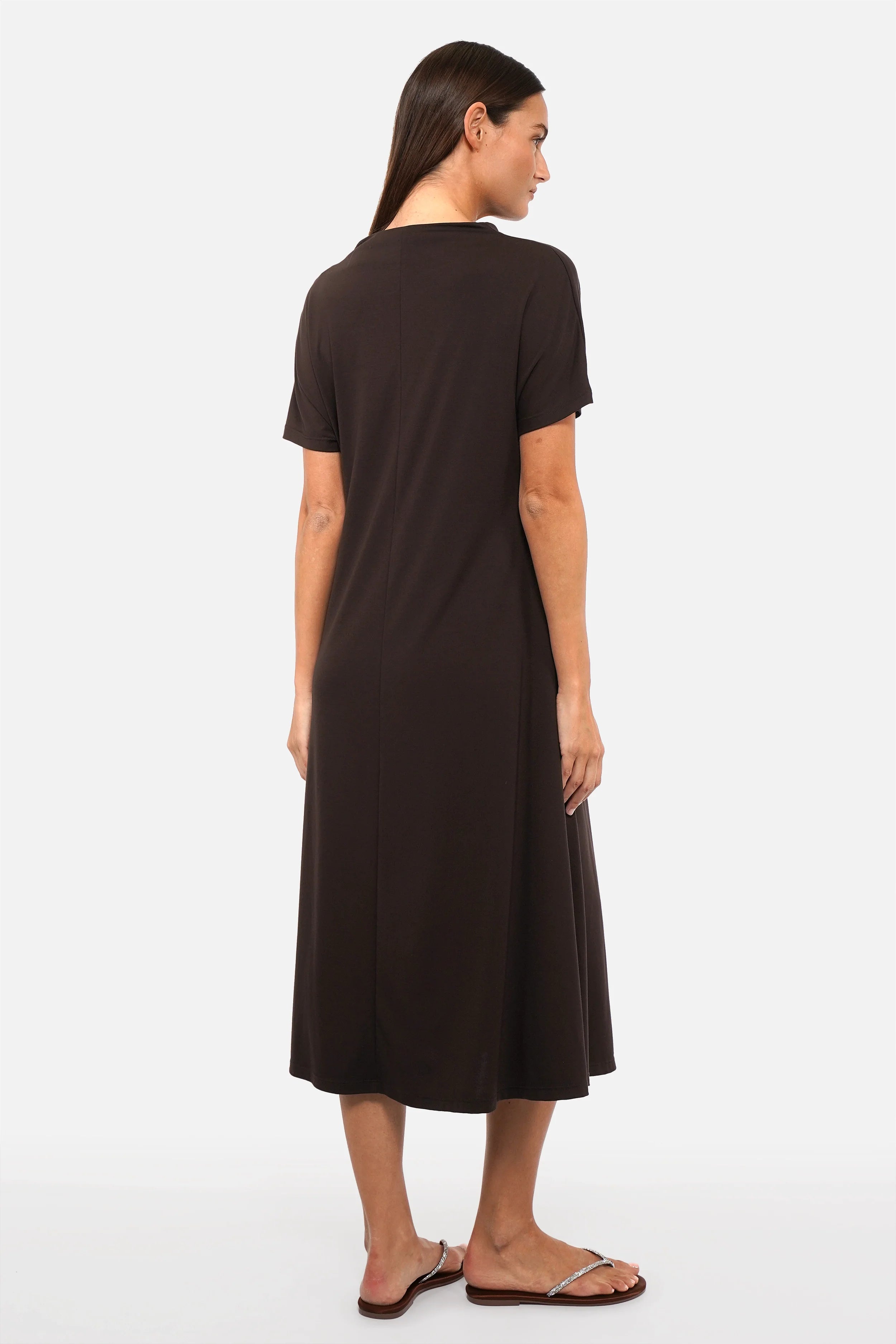 SMINA Jersey Maxikleid fließendes Viskose-Maxi-Kleid mit Mockneck und seitlichen Eingrifftaschen