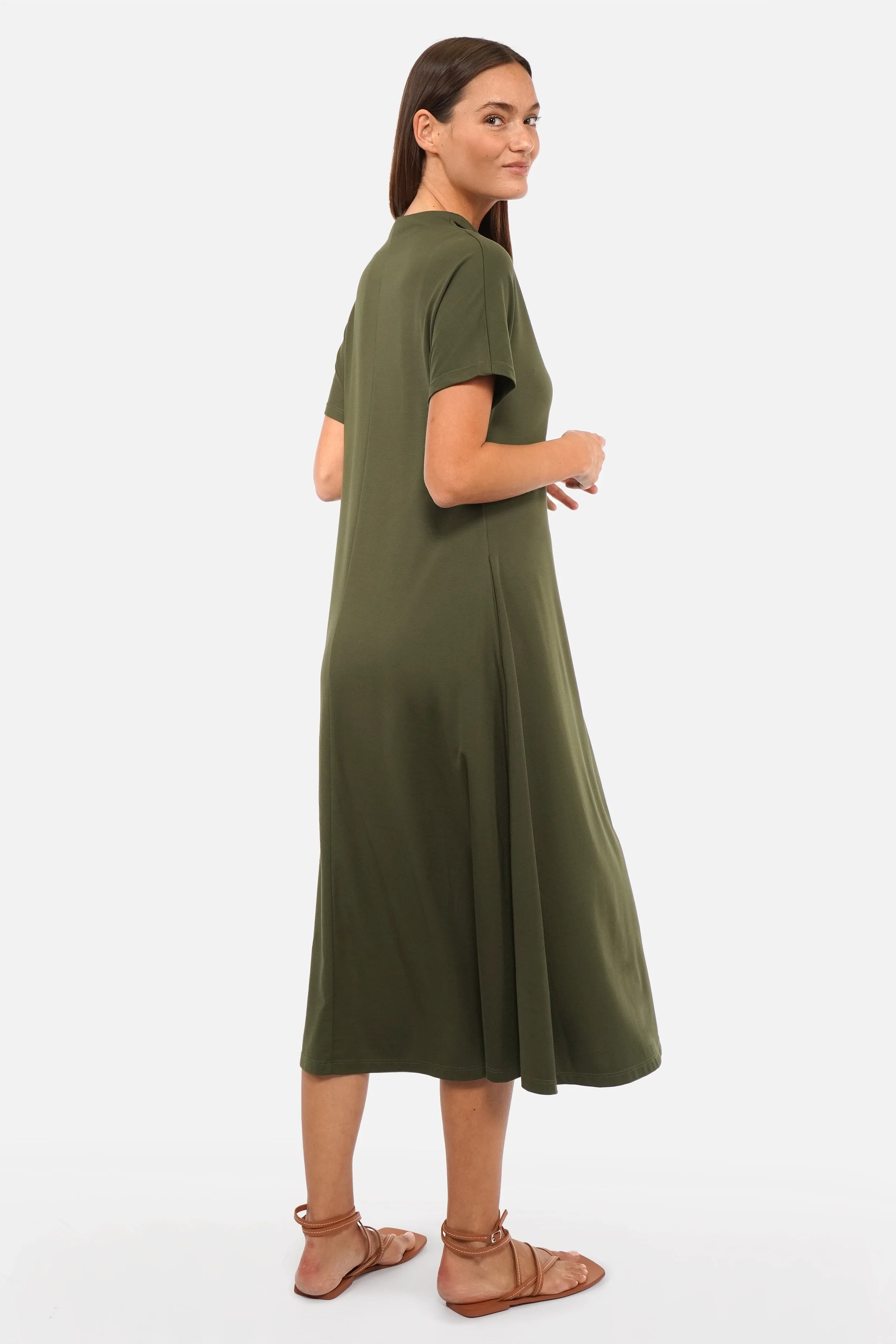 SMINA Jersey Maxikleid aus fließendem Viskosejersey mit Mockneck und angeschnittenen Ärmeln in Maxi-Länge