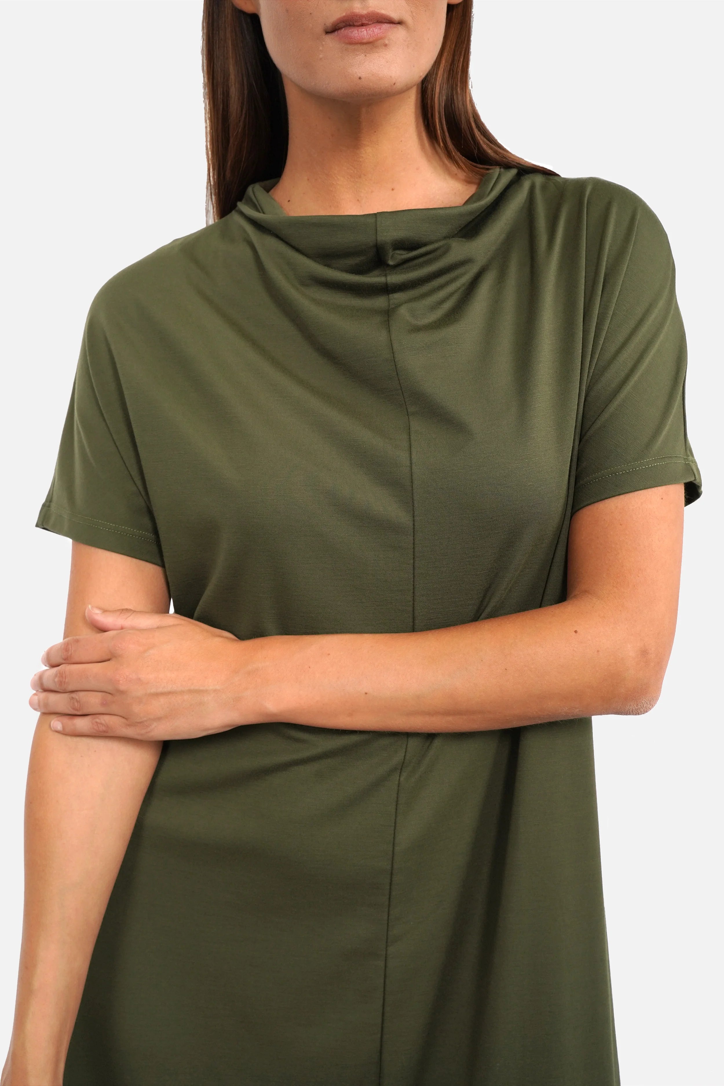 SMINA Jersey Maxikleid aus fließendem Viskosejersey mit Mockneck und angeschnittenen Ärmeln in A-Linie und Maxi-Länge