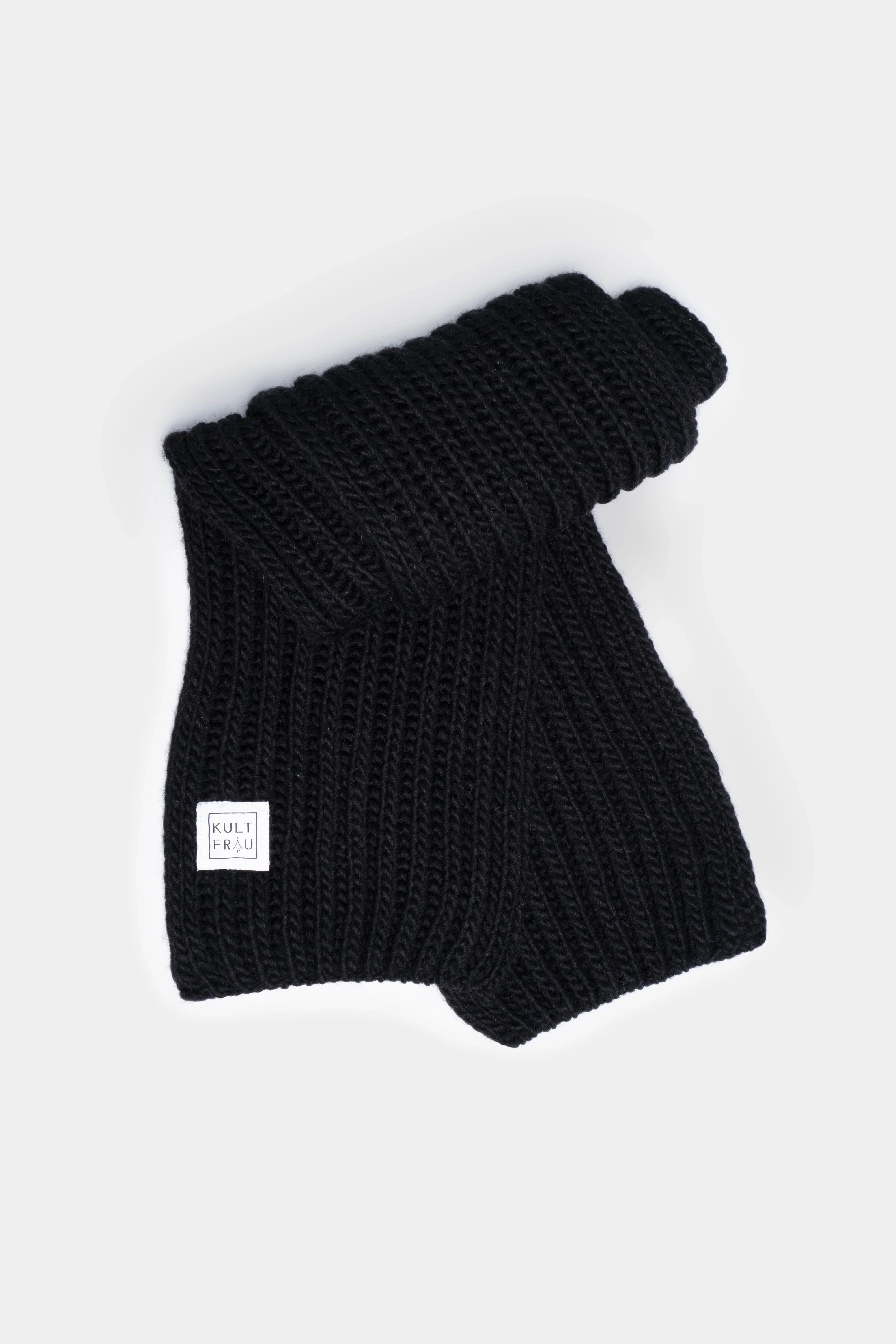 SCARFY Strickschal schwarzer grober Rippstrick Wollmix weicher Onesize Schal 185x25 cm