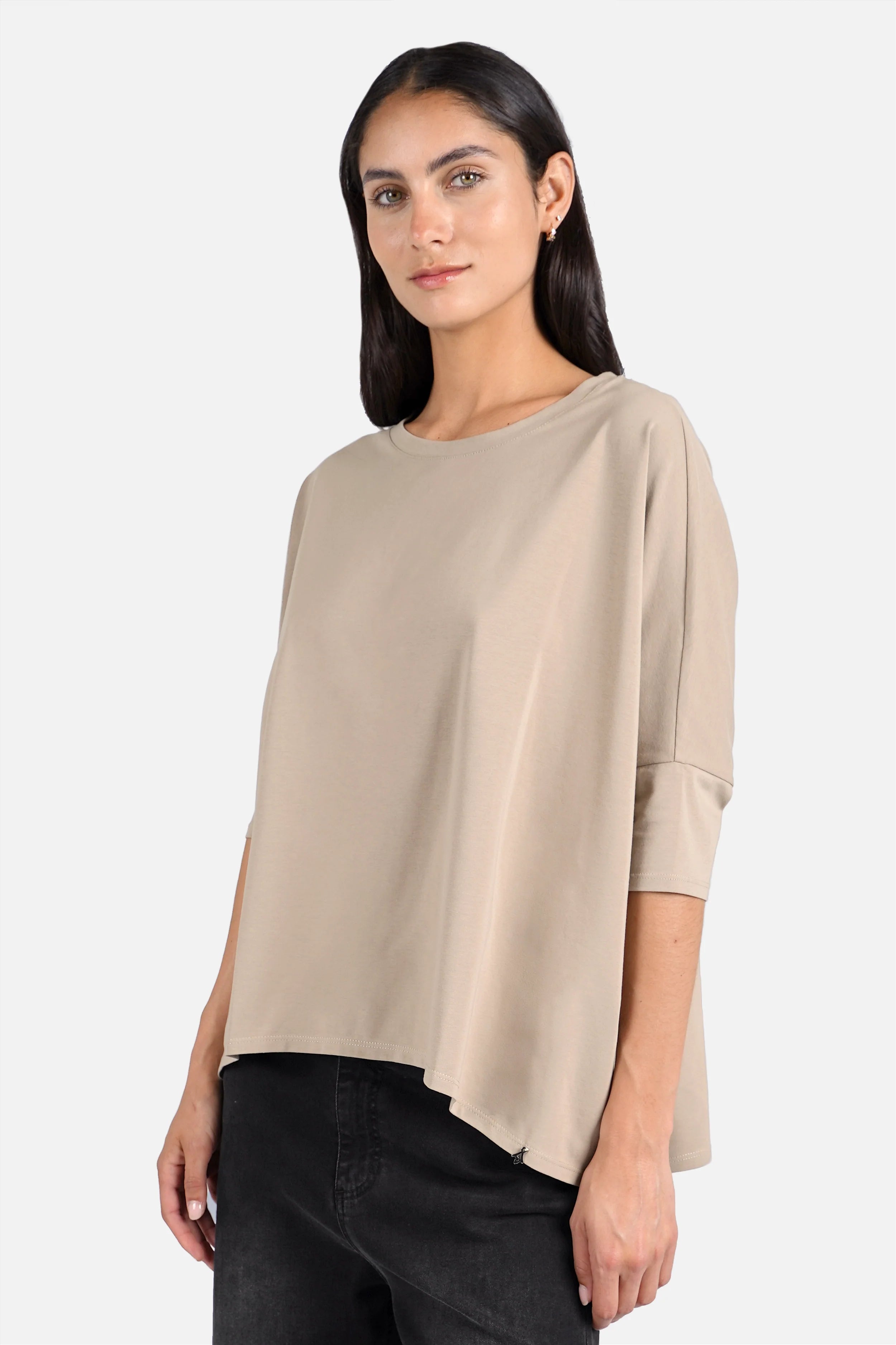 TAMI.K Blusenshirt locker fallendes Baumwollshirt in Kastenform mit Rundhals und relaxed Schnitt