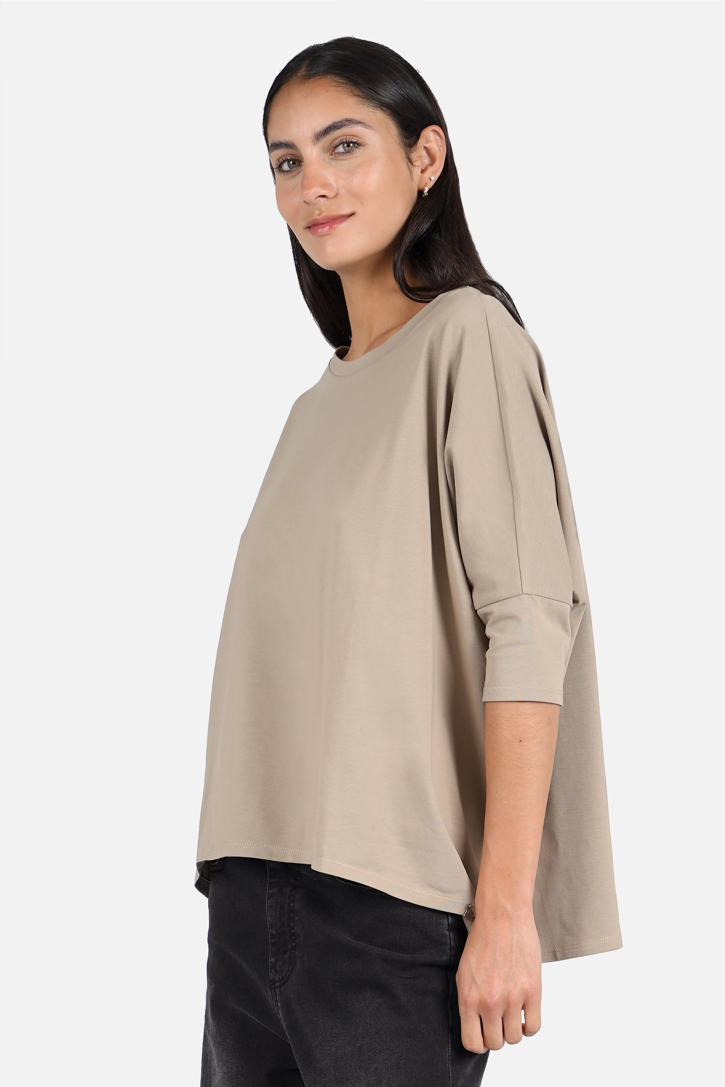 TAMI.K Blusenshirt lockeres Baumwollshirt in Kastenform mit Rundhals und relaxed Schnitt